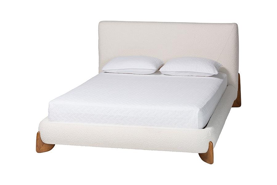 Vinicio Mid-Century Modern Cream Boucle Platform Bed