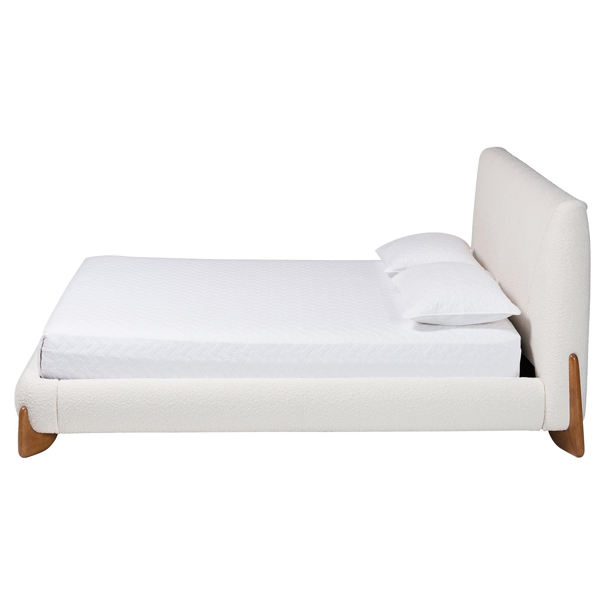 Vinicio Mid-Century Modern Cream Boucle Platform Bed