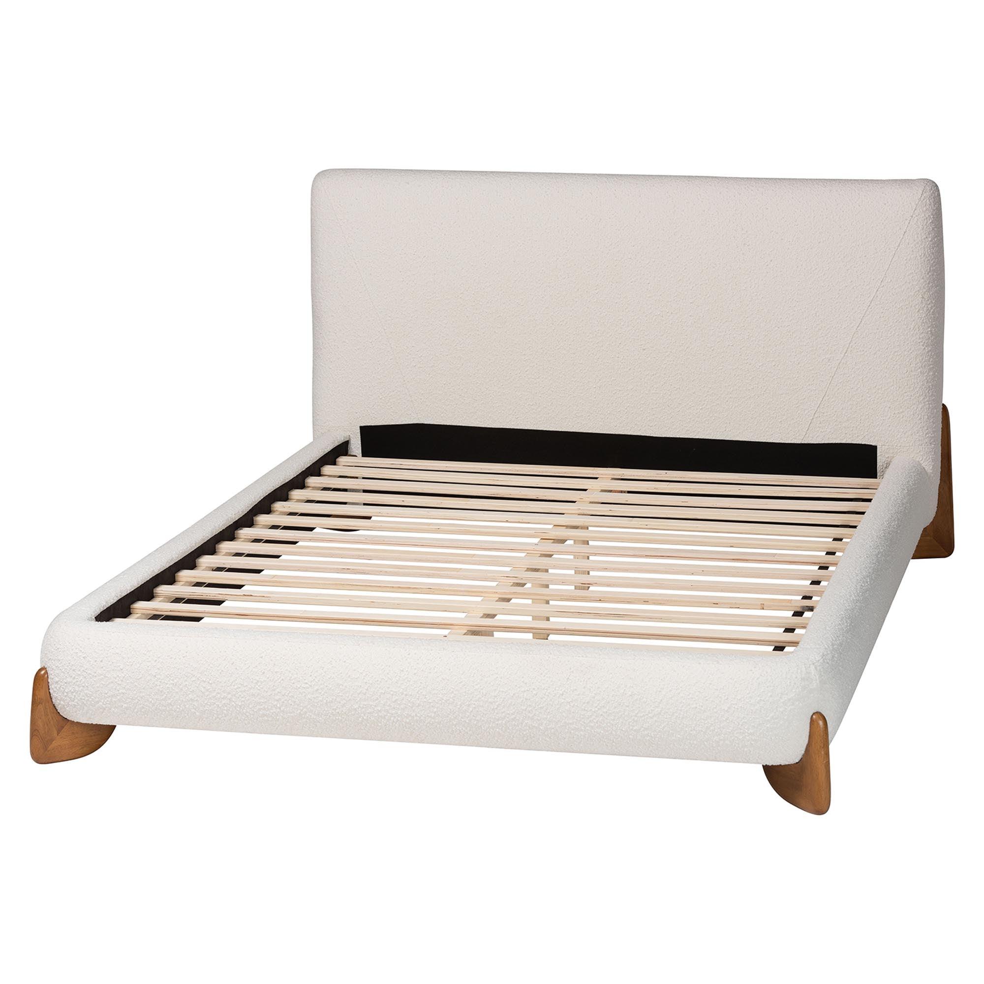 Vinicio Mid-Century Modern Cream Boucle Platform Bed