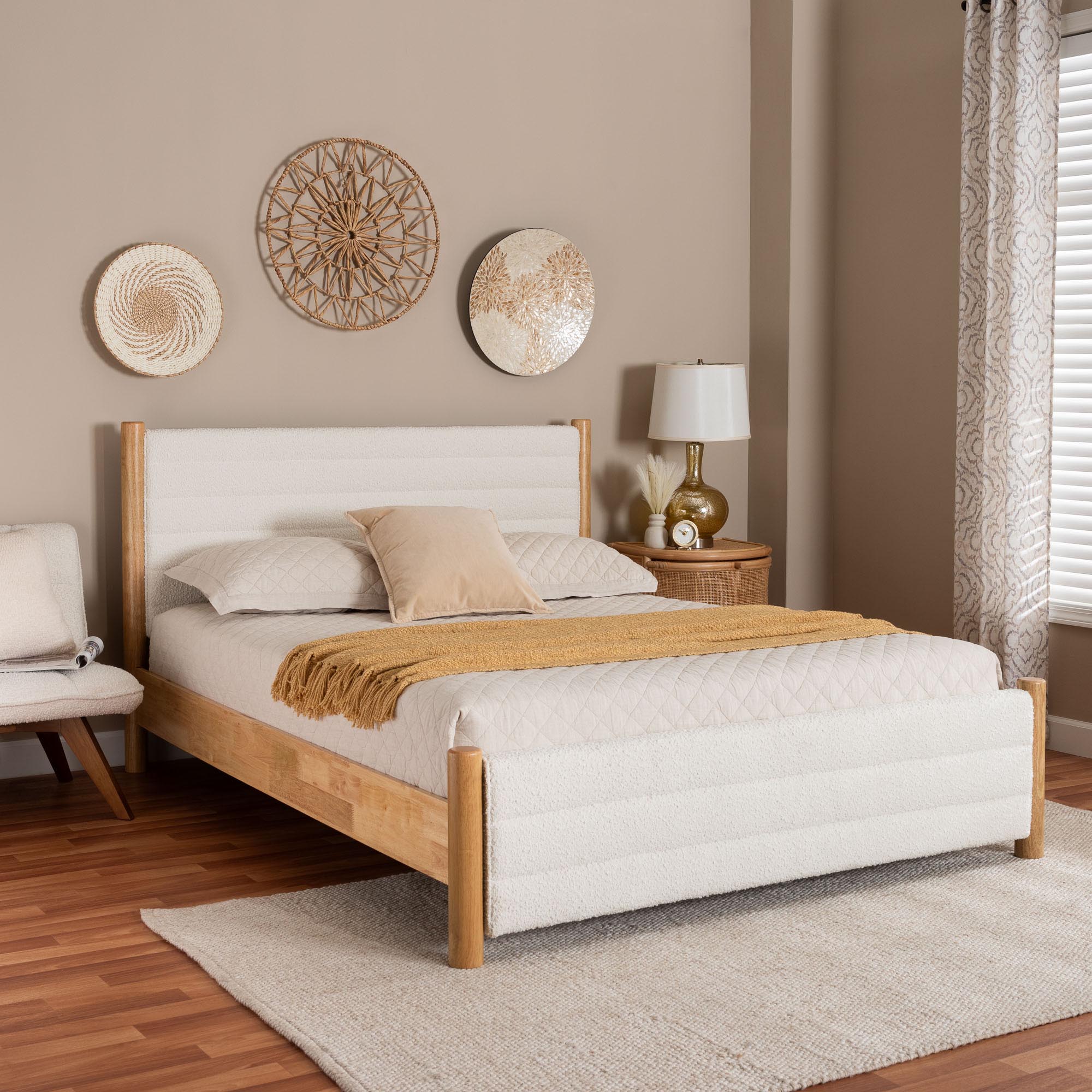 Eilert Modern Cream Boucle and Wood Bed
