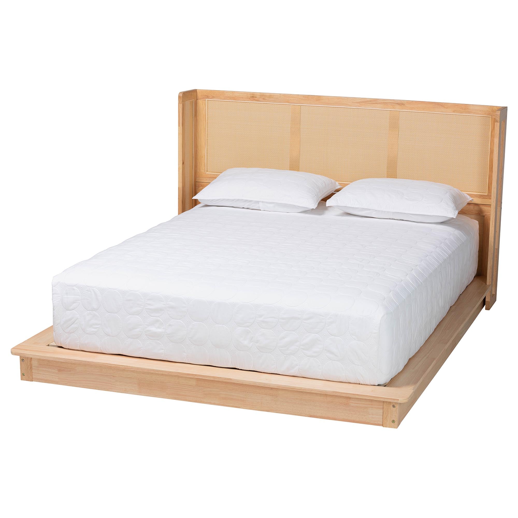 Glennis Japandi Wood Platform Bed with Woven Rattan