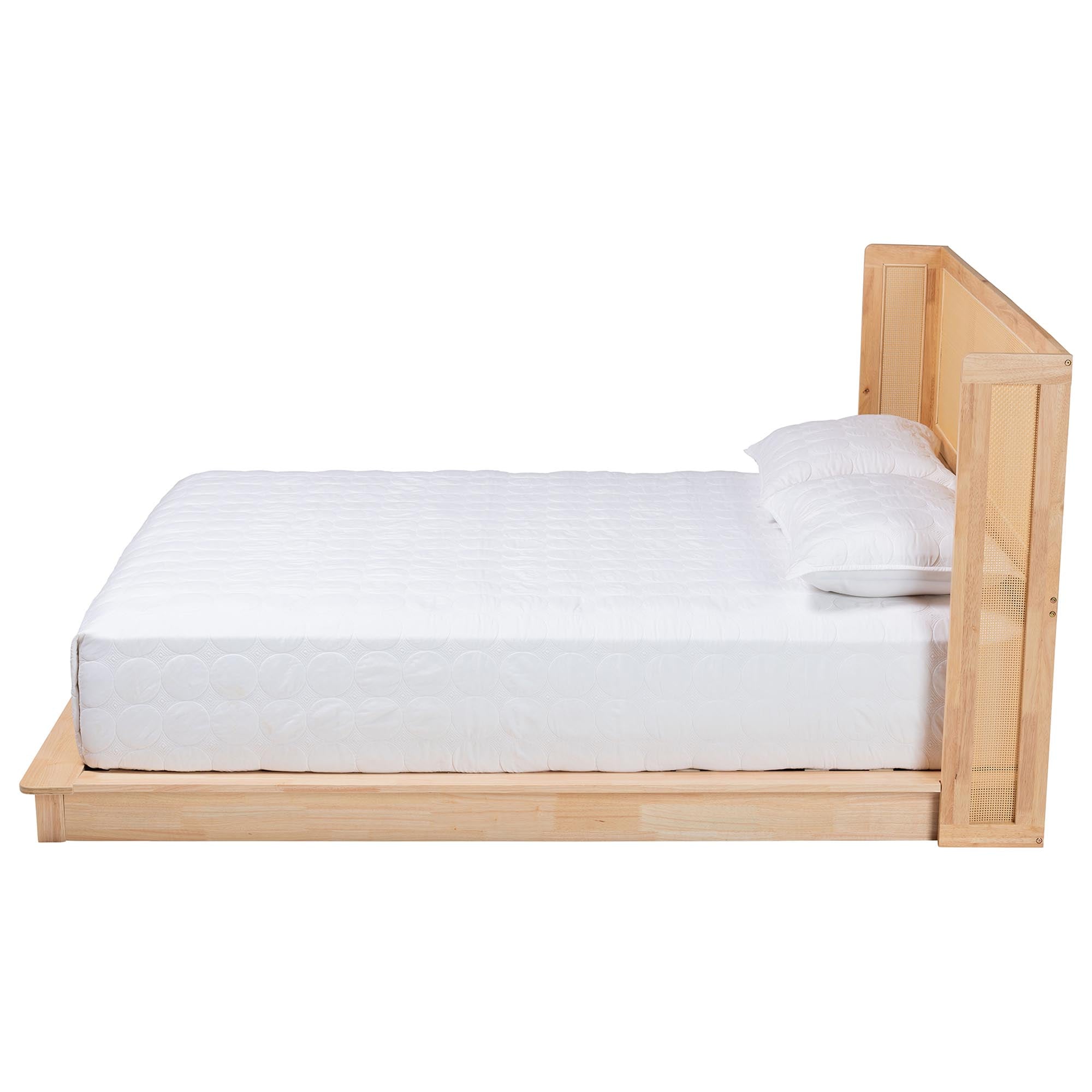 Glennis Japandi Wood Platform Bed with Woven Rattan