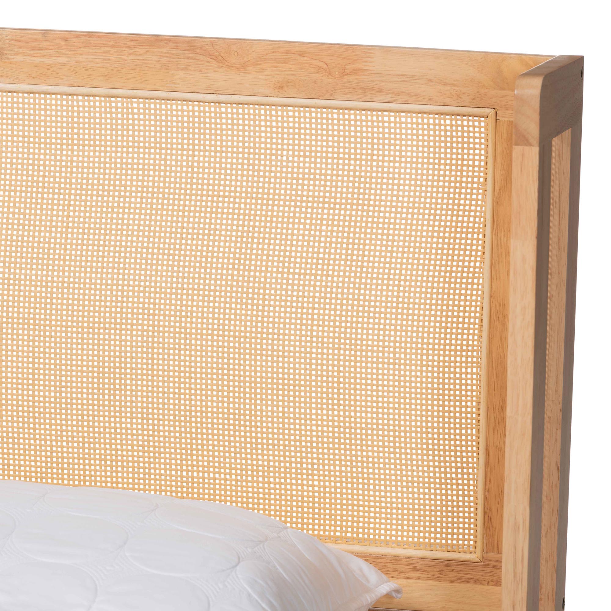 Glennis Japandi Wood Platform Bed with Woven Rattan