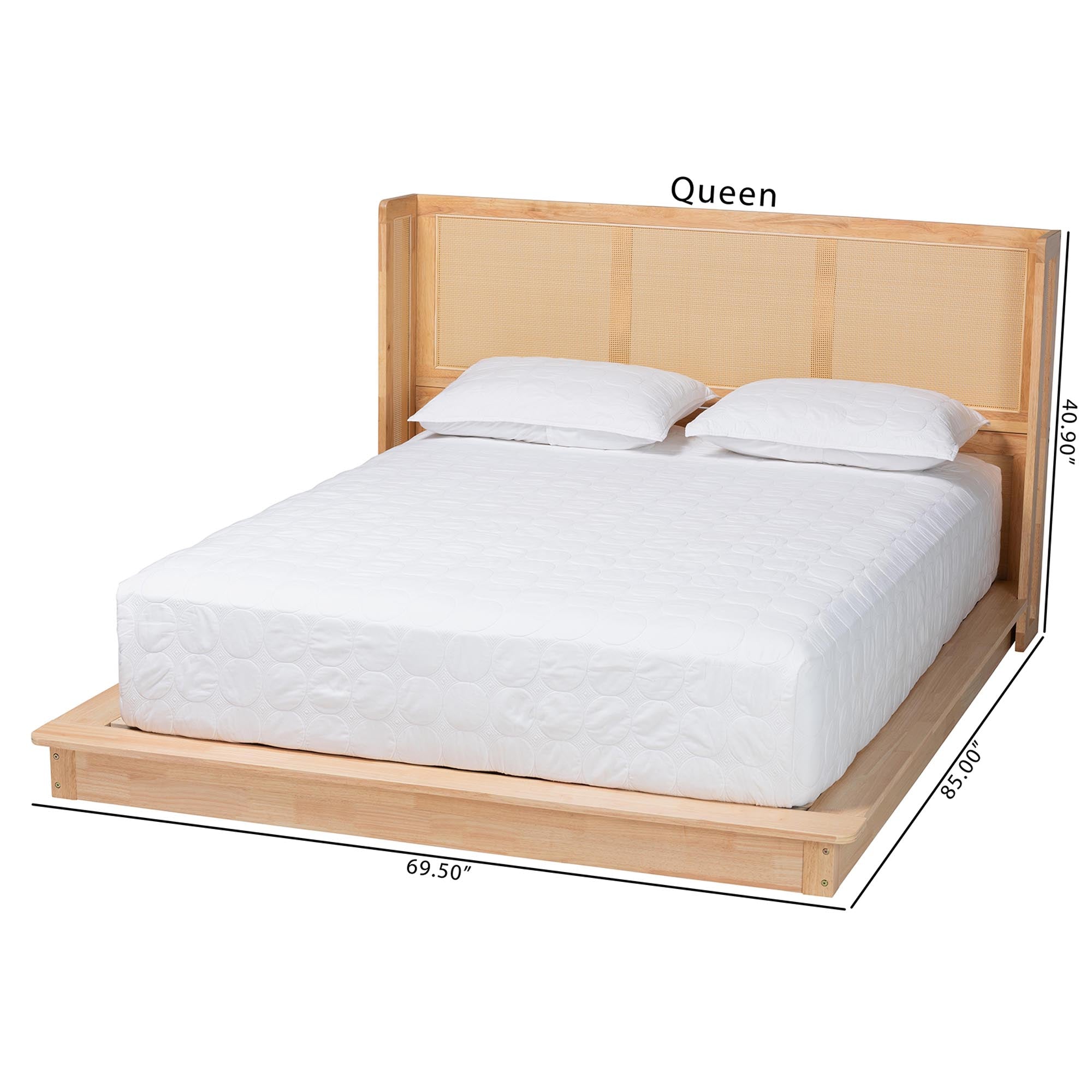 Glennis Japandi Wood Platform Bed with Woven Rattan