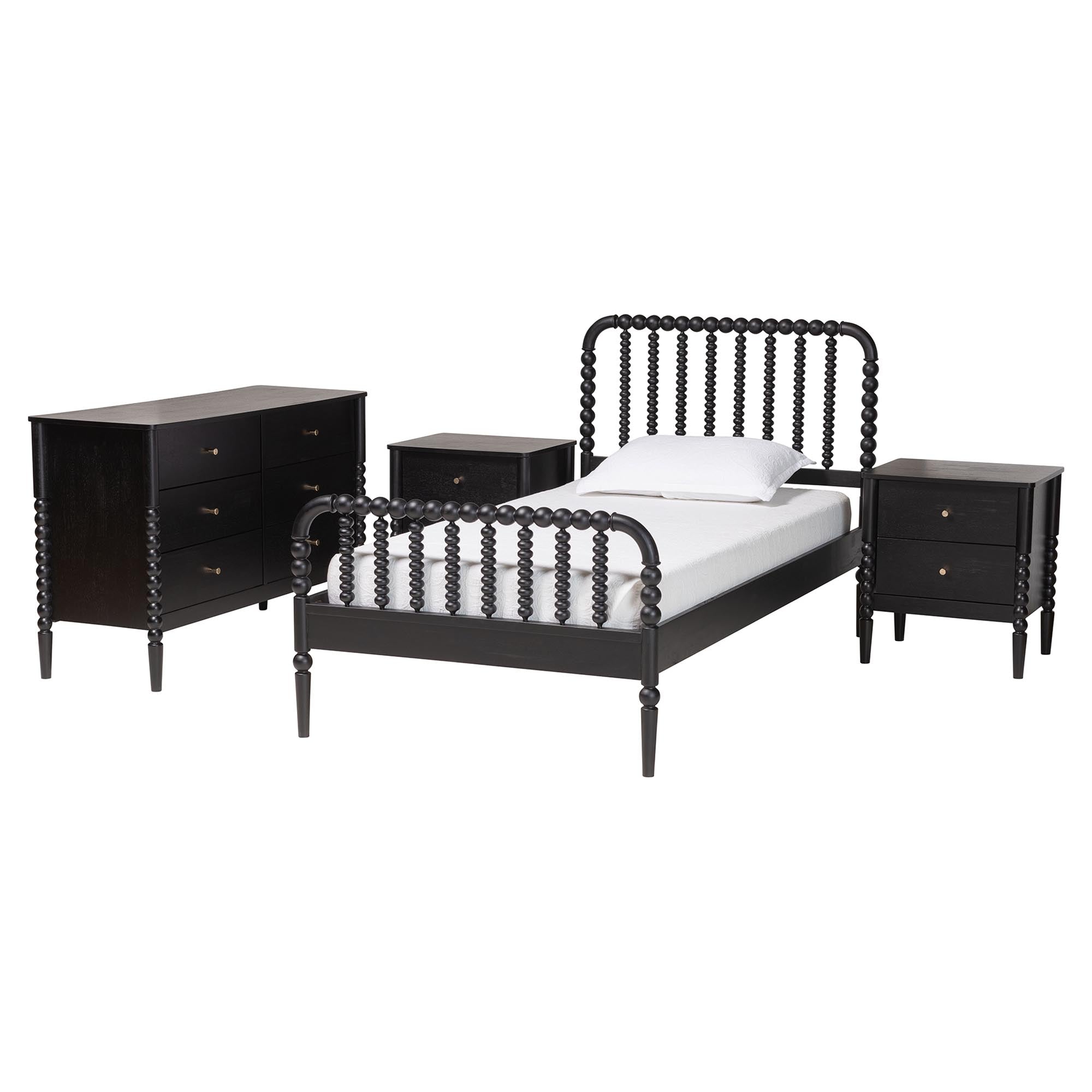 Lucera Mid-Century 4-Piece Bobbin Bedroom Set