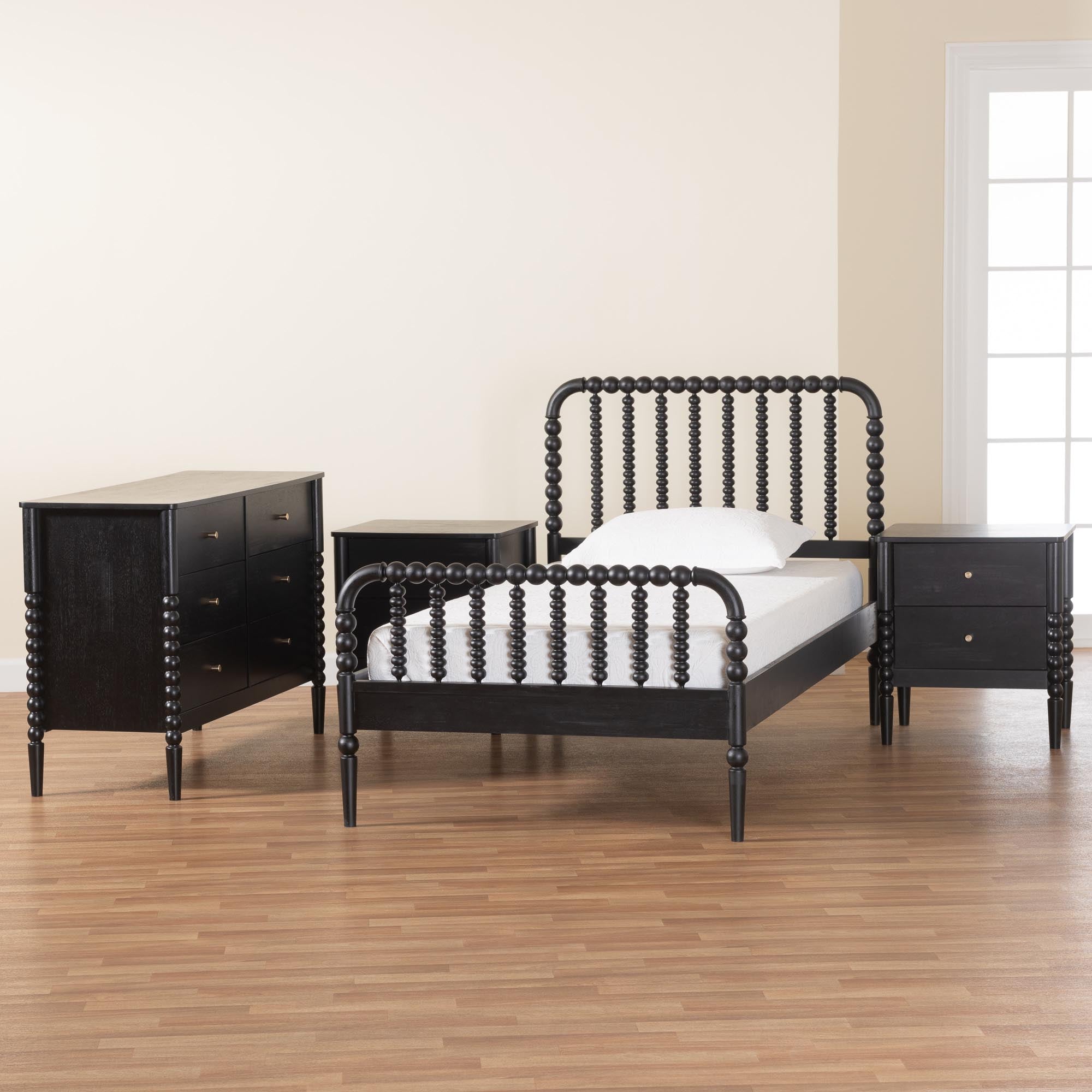Lucera Mid-Century 4-Piece Bobbin Bedroom Set