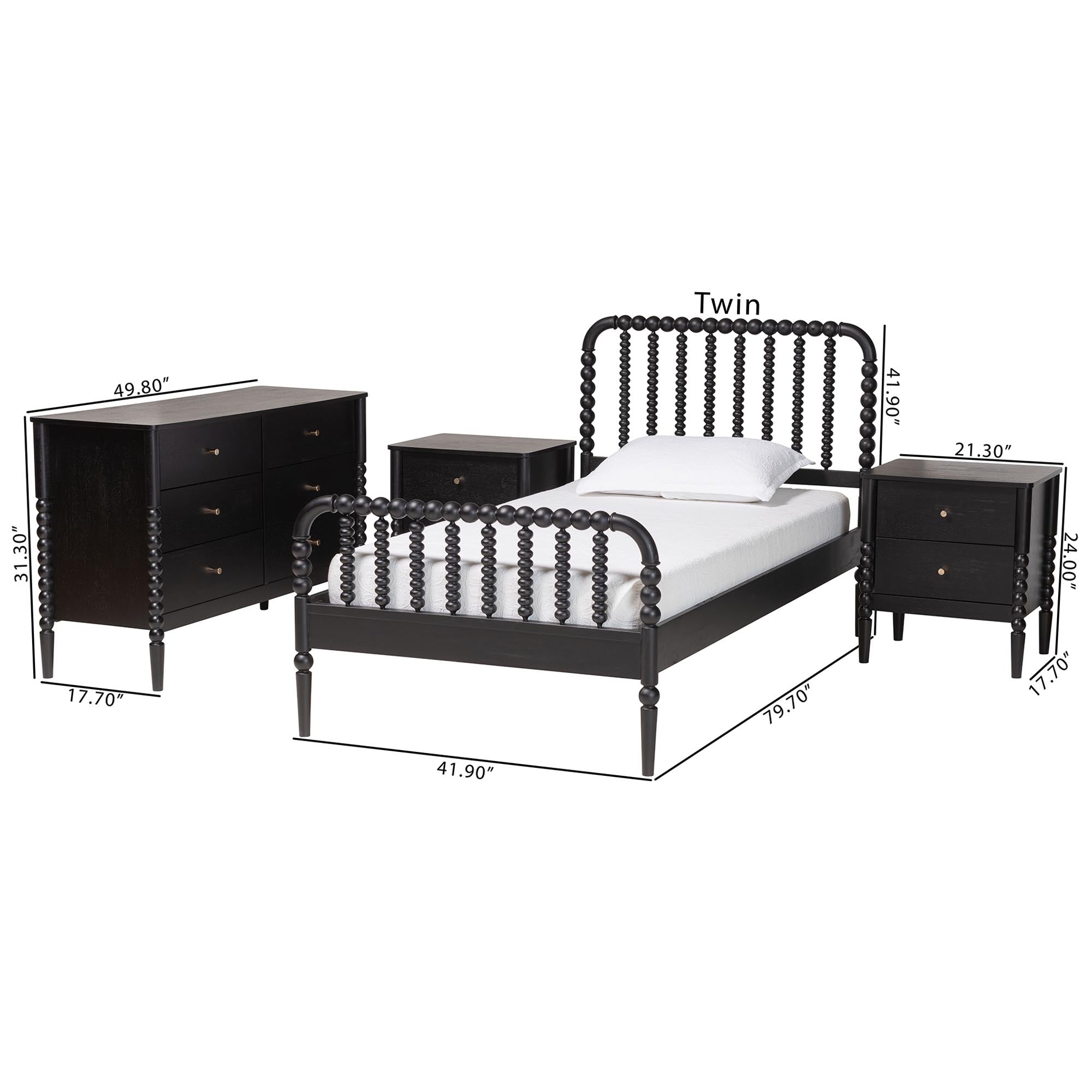 Lucera Mid-Century 4-Piece Bobbin Bedroom Set