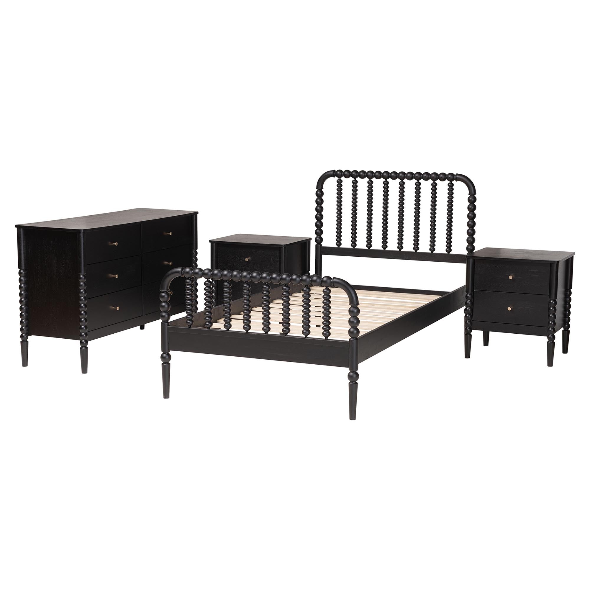 Lucera Mid-Century 4-Piece Bobbin Bedroom Set