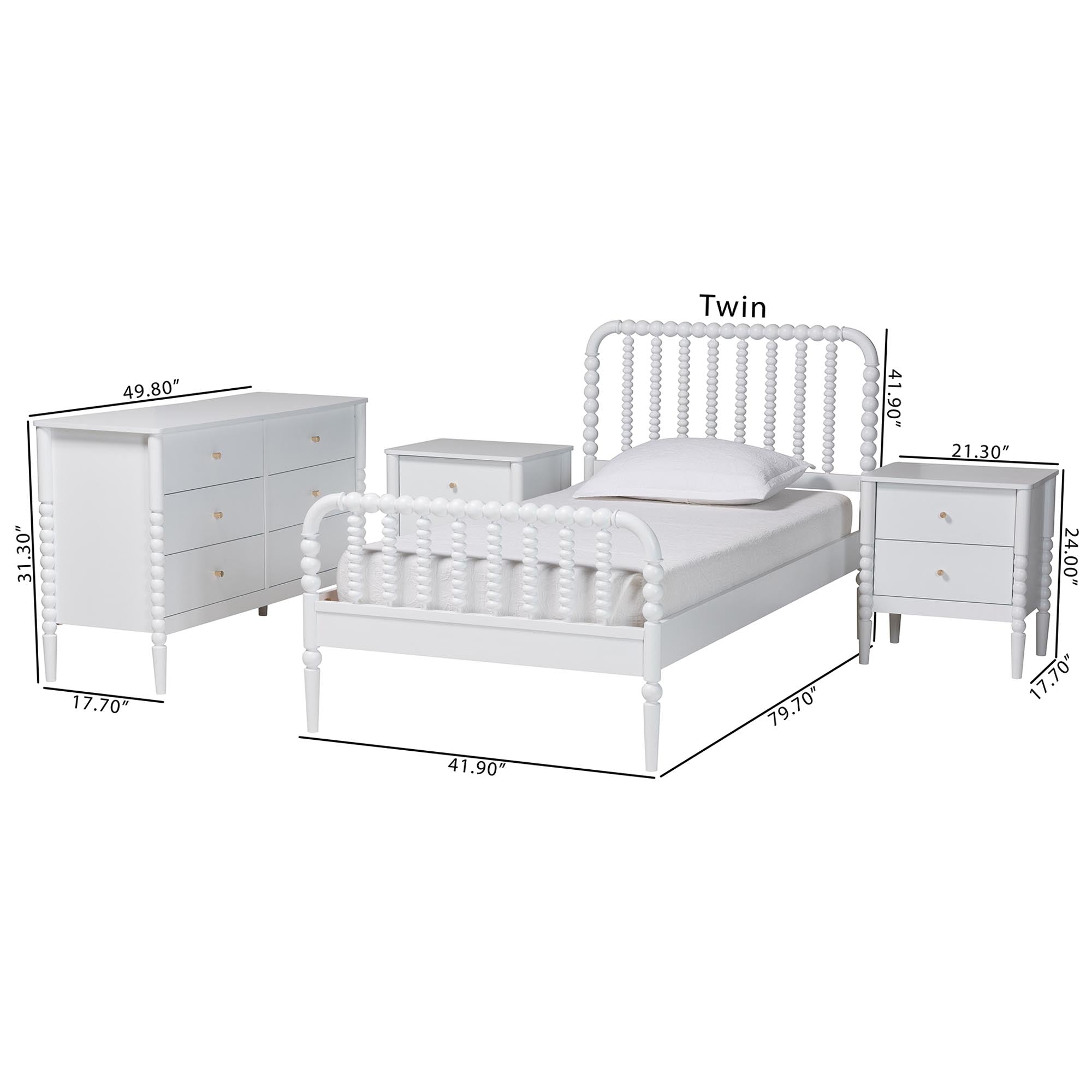 Lucera Mid-Century 4-Piece Bobbin Bedroom Set