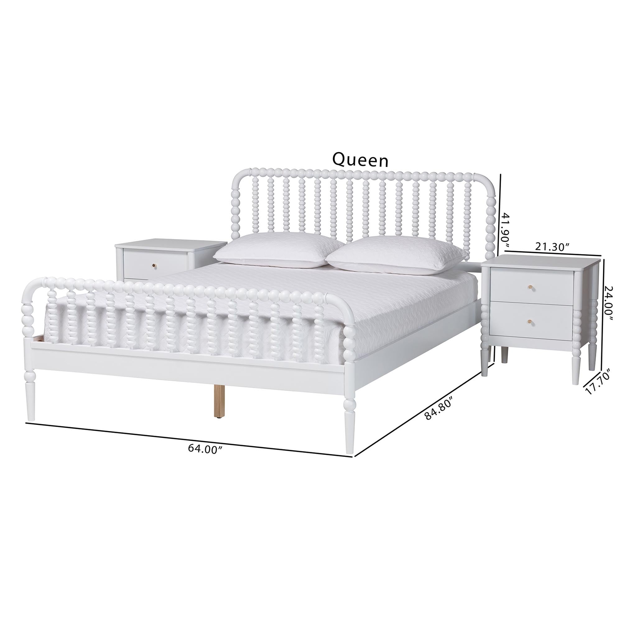 Lucera Mid-Century 3-Piece Bobbin Bedroom Set