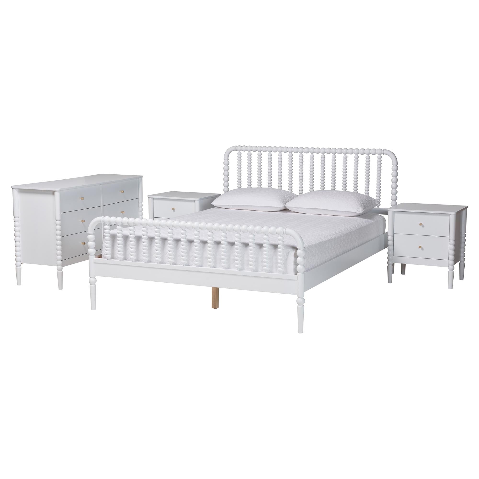 Lucera Mid-Century 4-Piece Bobbin Bedroom Set