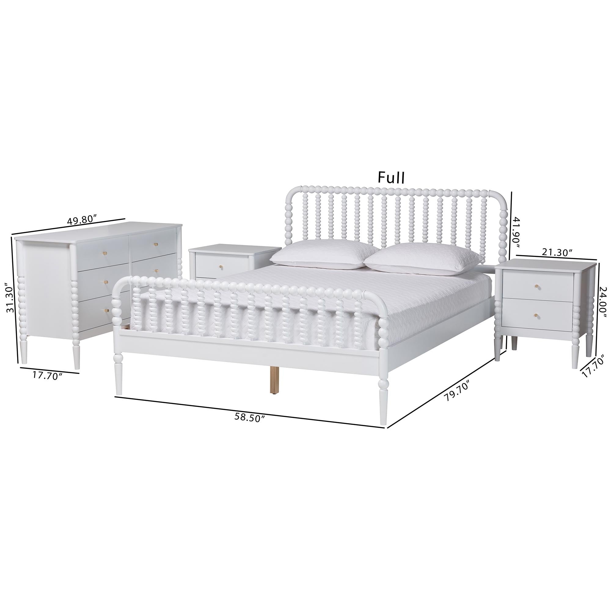 Lucera Mid-Century 4-Piece Bobbin Bedroom Set