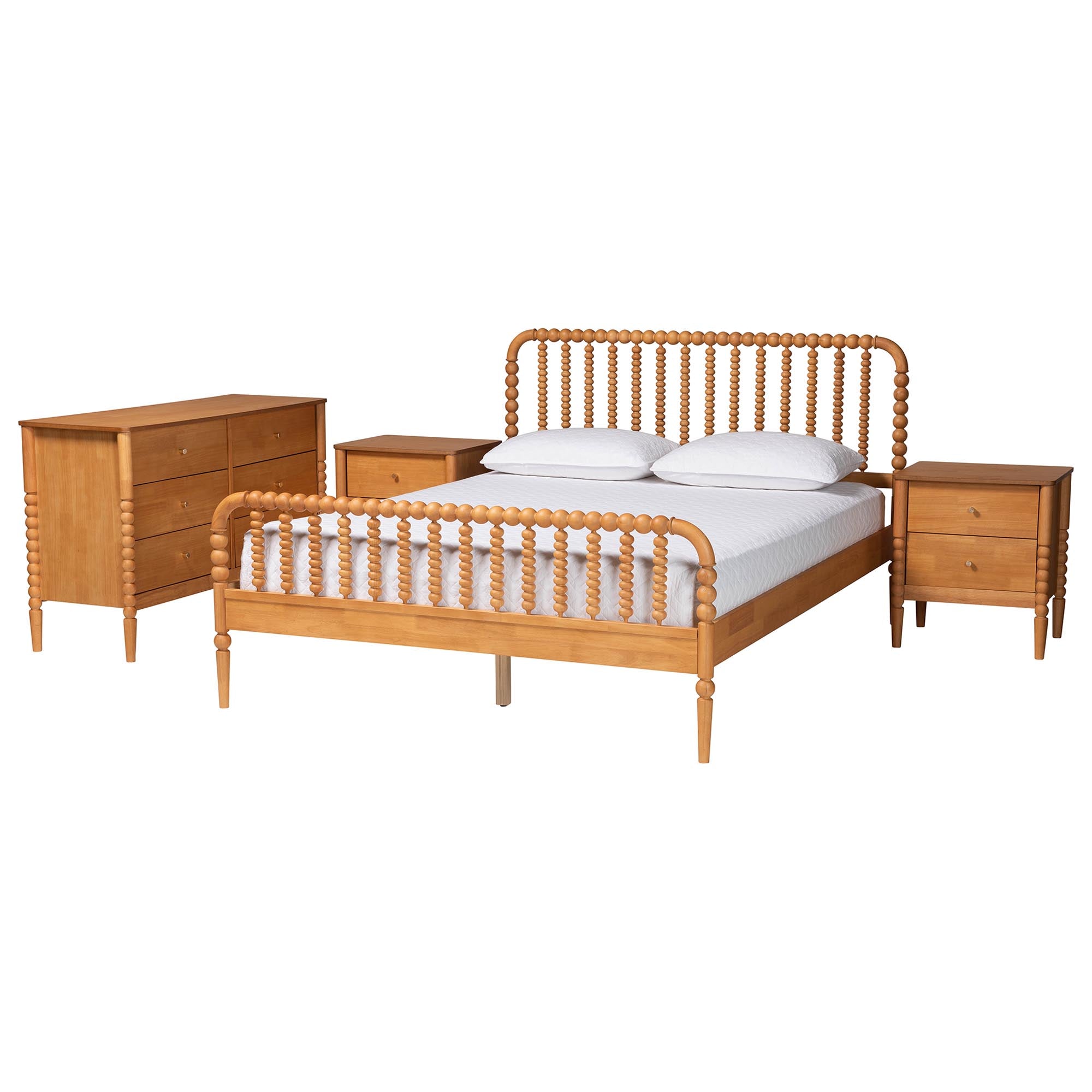 Lucera Mid-Century 4-Piece Bobbin Bedroom Set