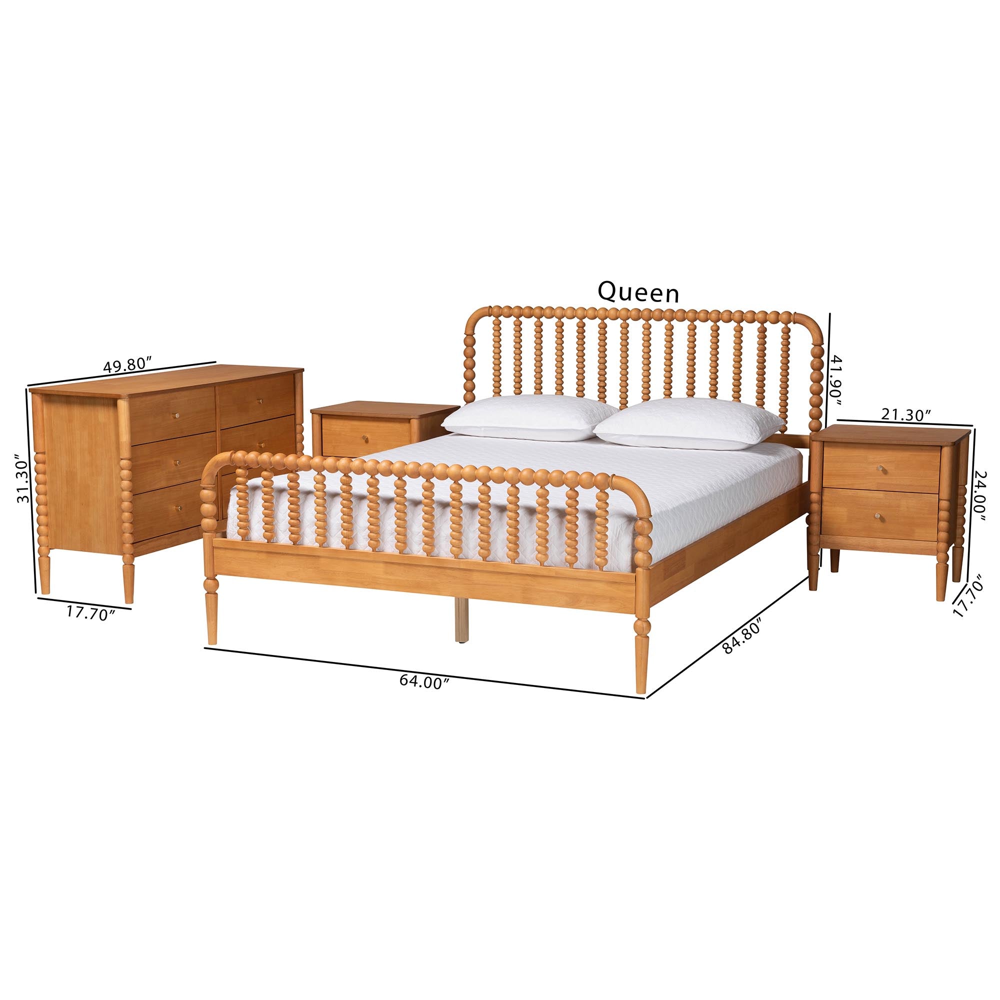 Lucera Mid-Century 4-Piece Bobbin Bedroom Set
