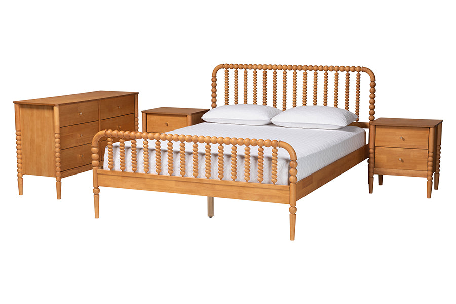 Lucera Mid-Century 4-Piece Bobbin Bedroom Set