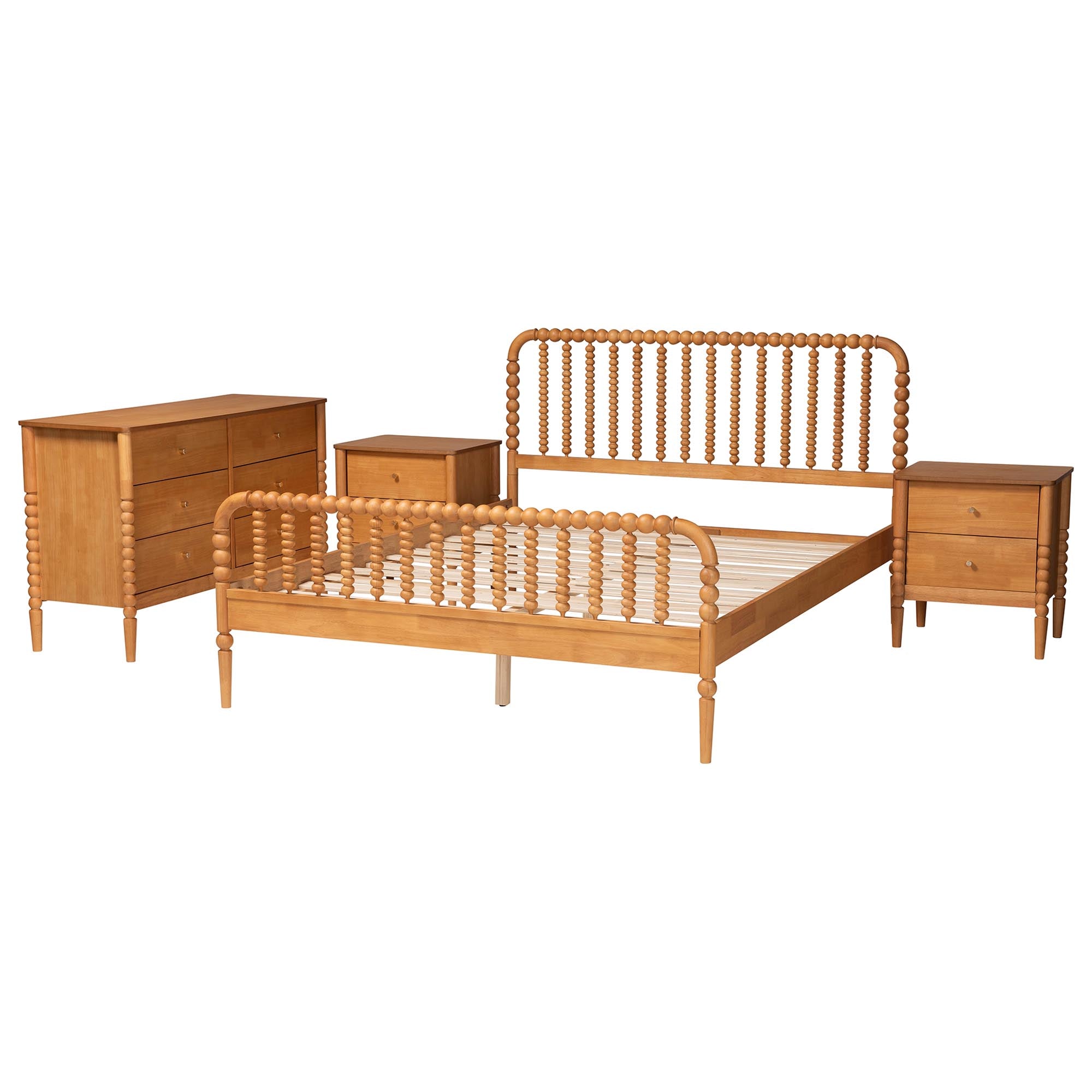 Lucera Mid-Century 4-Piece Bobbin Bedroom Set