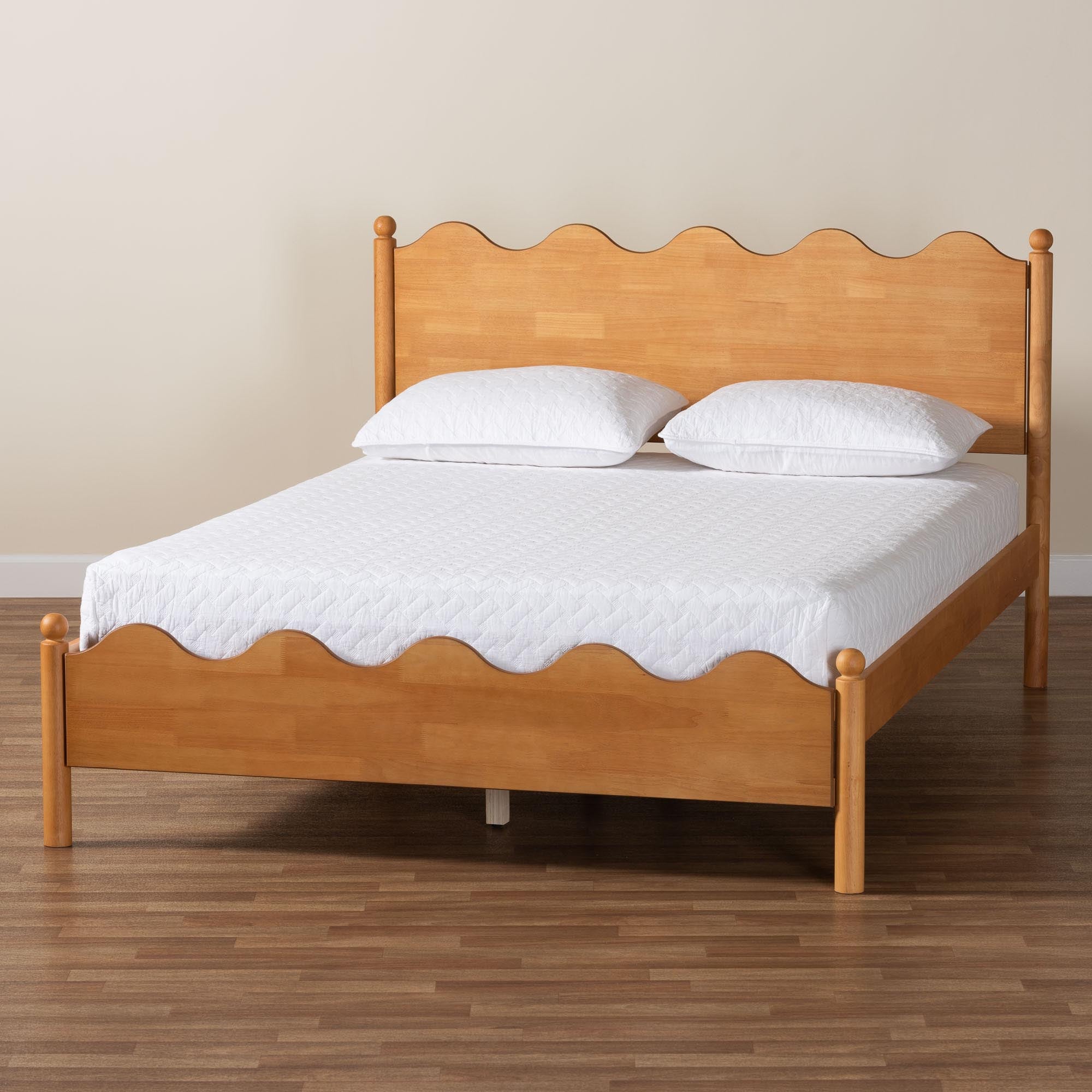 Malaya Modern Wood Platform Bed with Scalloped Edges