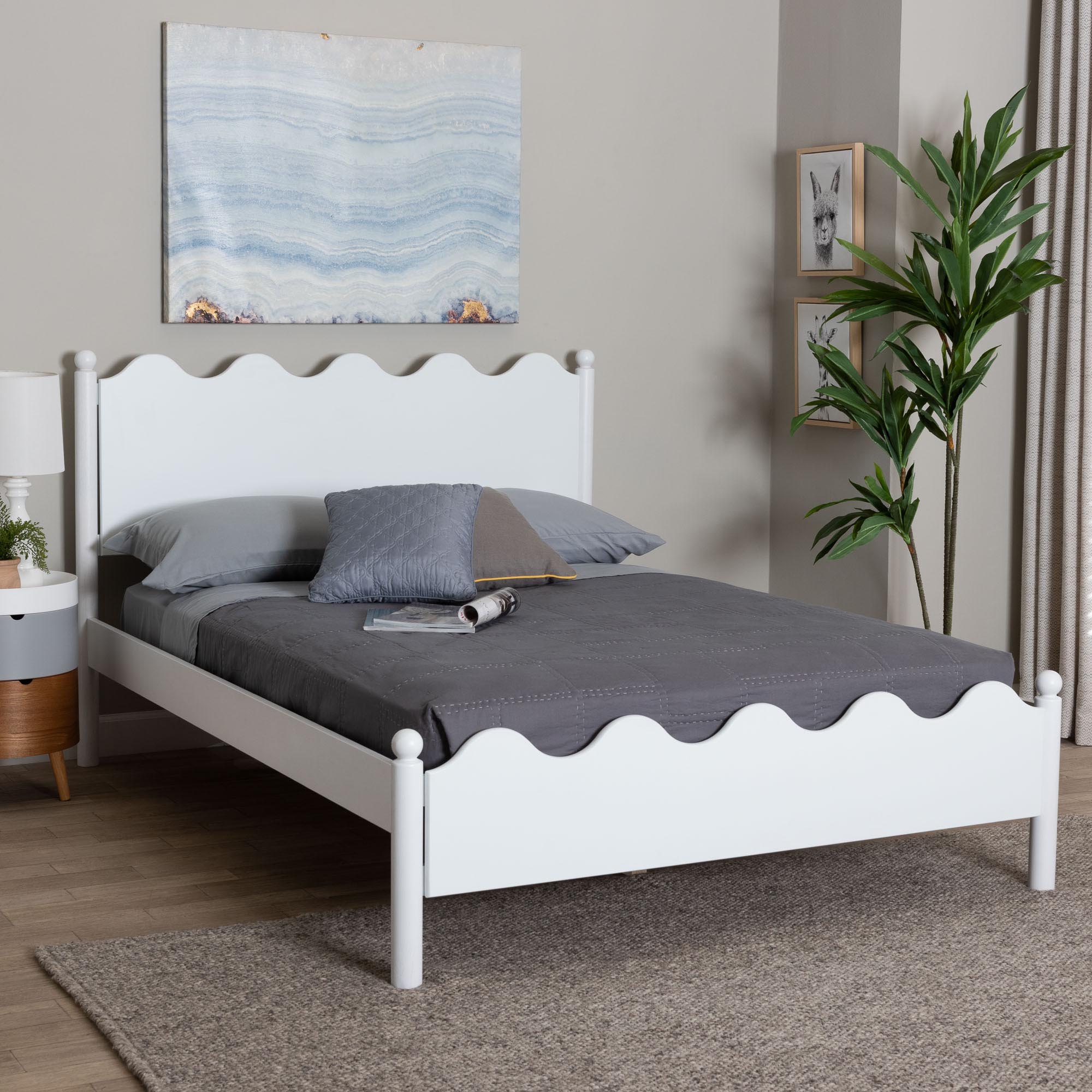 Malaya Modern Wood Platform Bed with Scalloped Edges