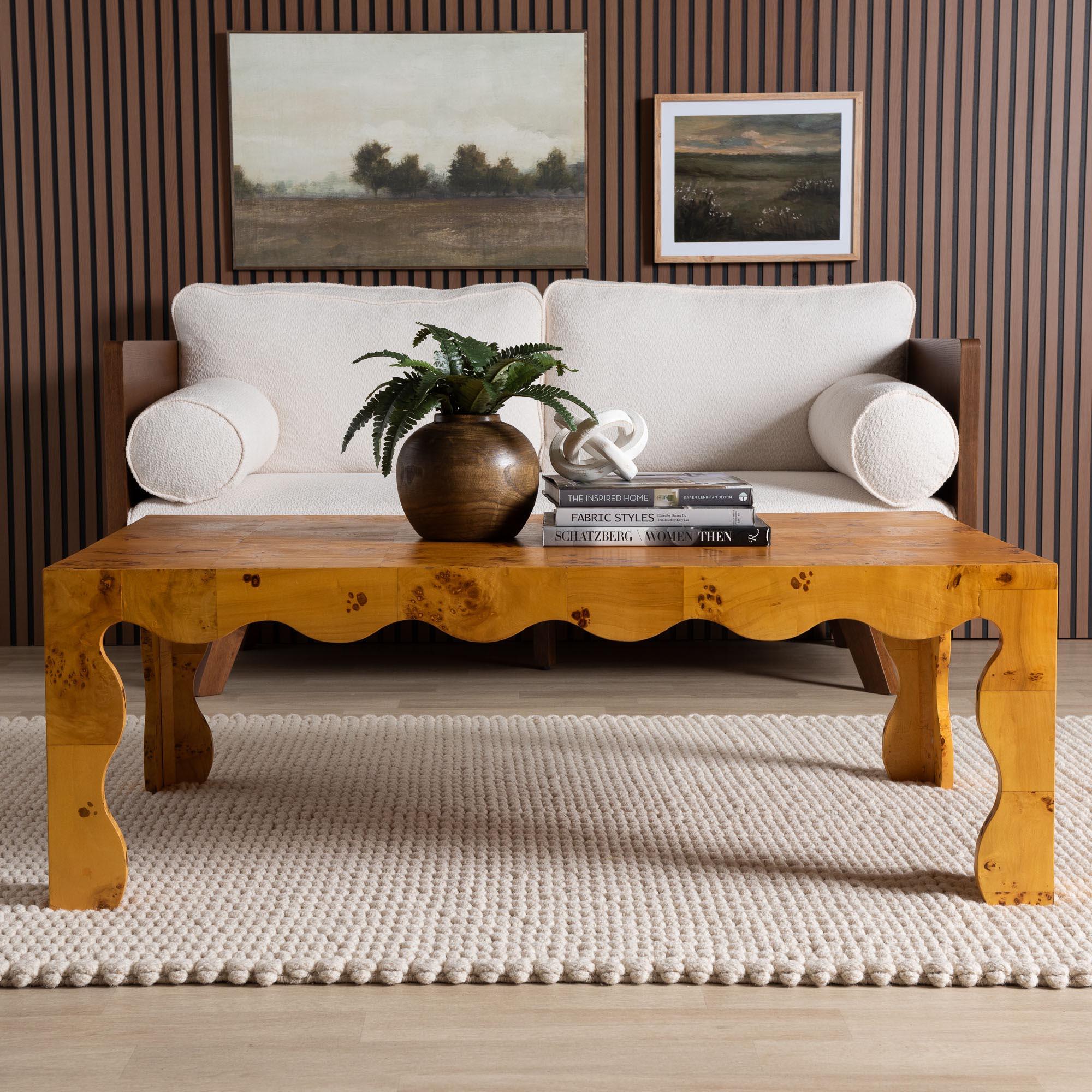 bali & pari Huxley Modern and Contemporary Real Burl Wood Coffee Table