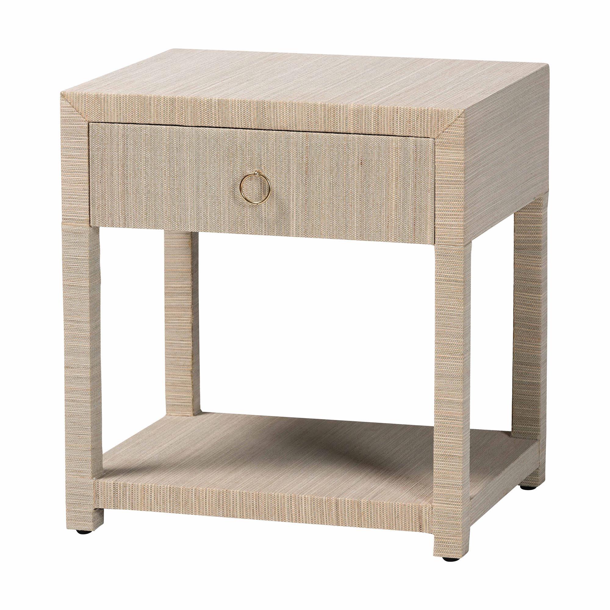 bali & pari Nata Bohemian Woven Grasscloth 1-Drawer Nightstand