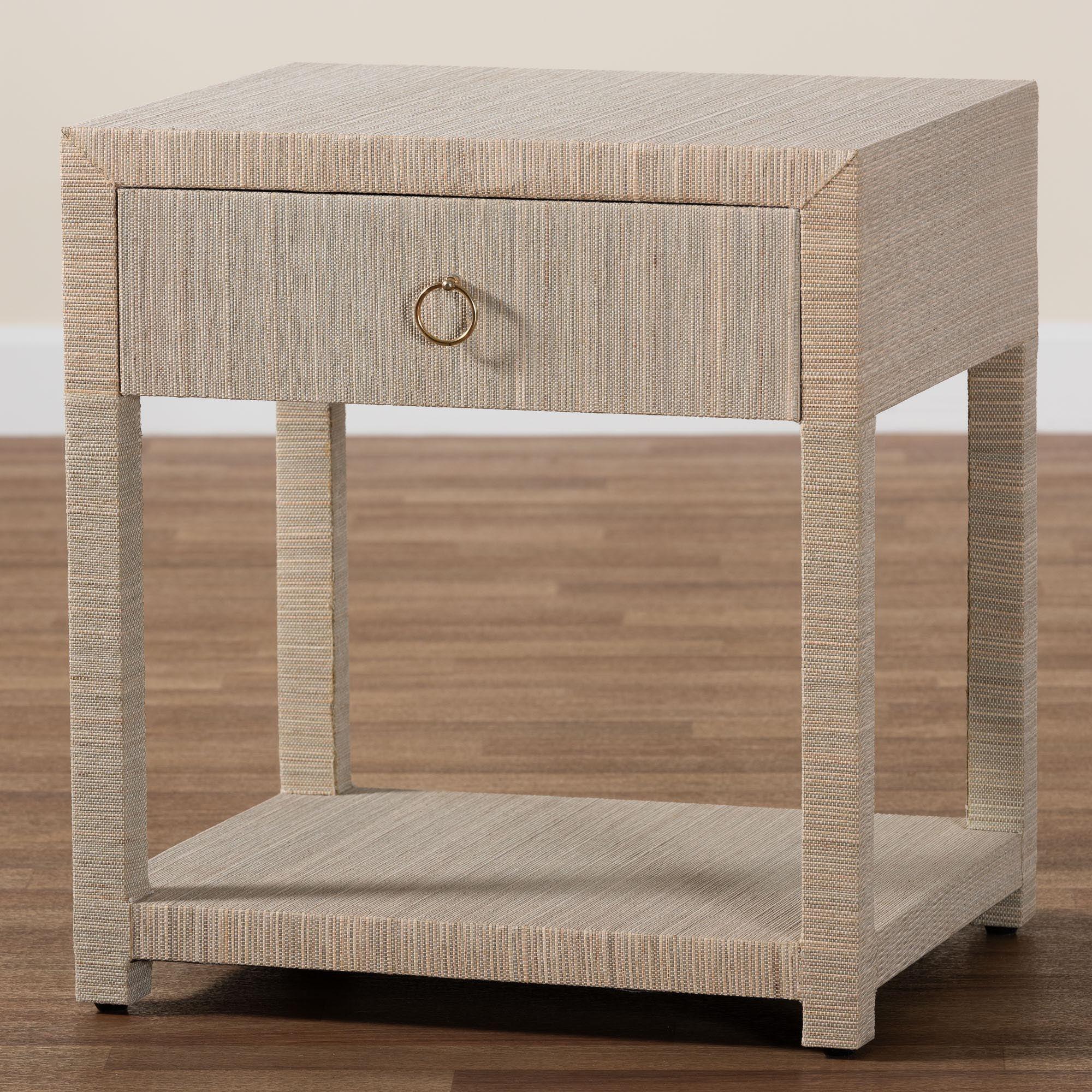 bali & pari Nata Bohemian Woven Grasscloth 1-Drawer Nightstand