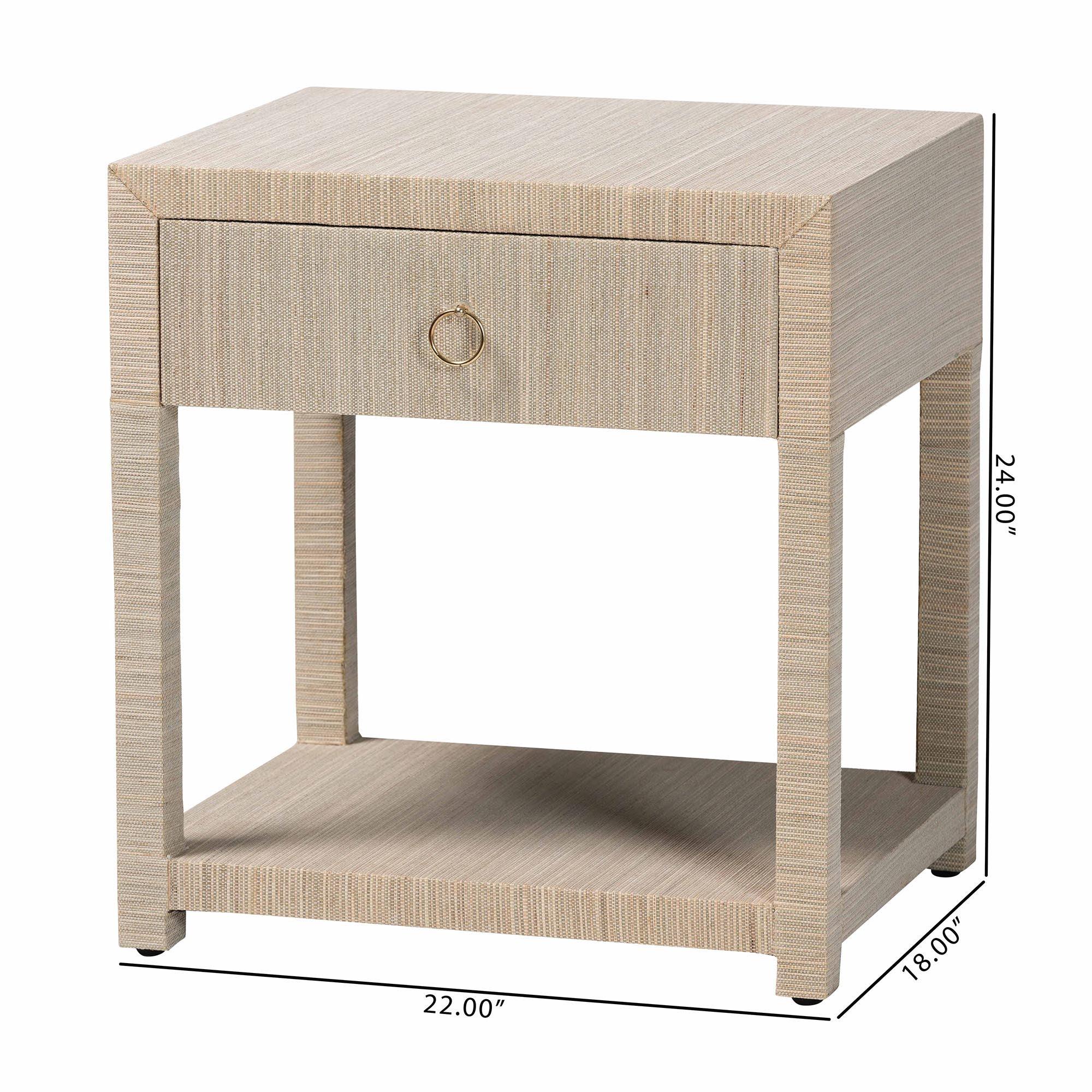bali & pari Nata Bohemian Woven Grasscloth 1-Drawer Nightstand