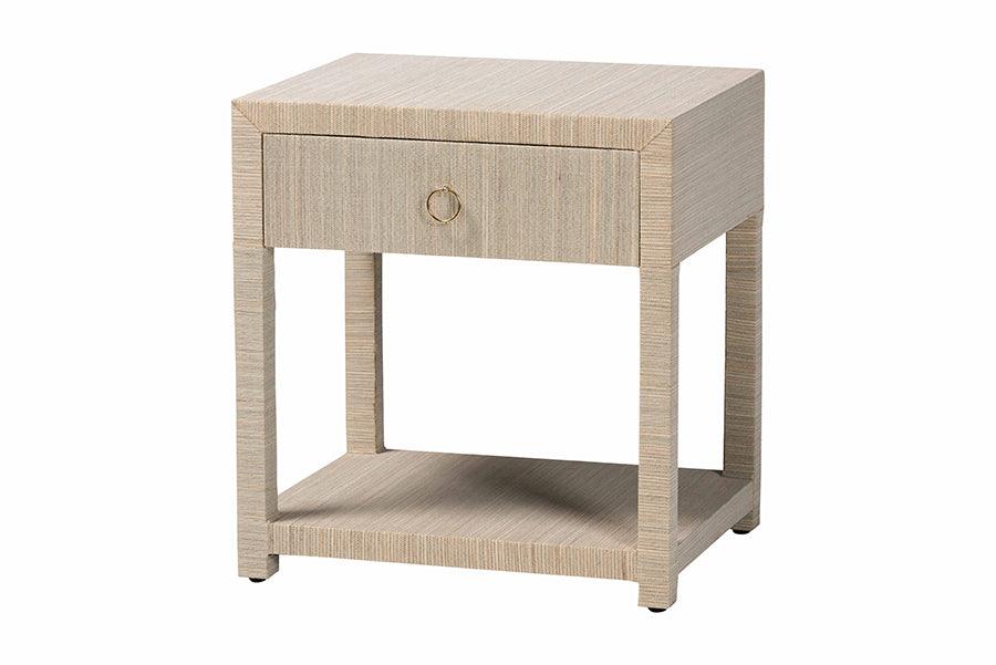 bali & pari Nata Bohemian Woven Grasscloth 1-Drawer Nightstand