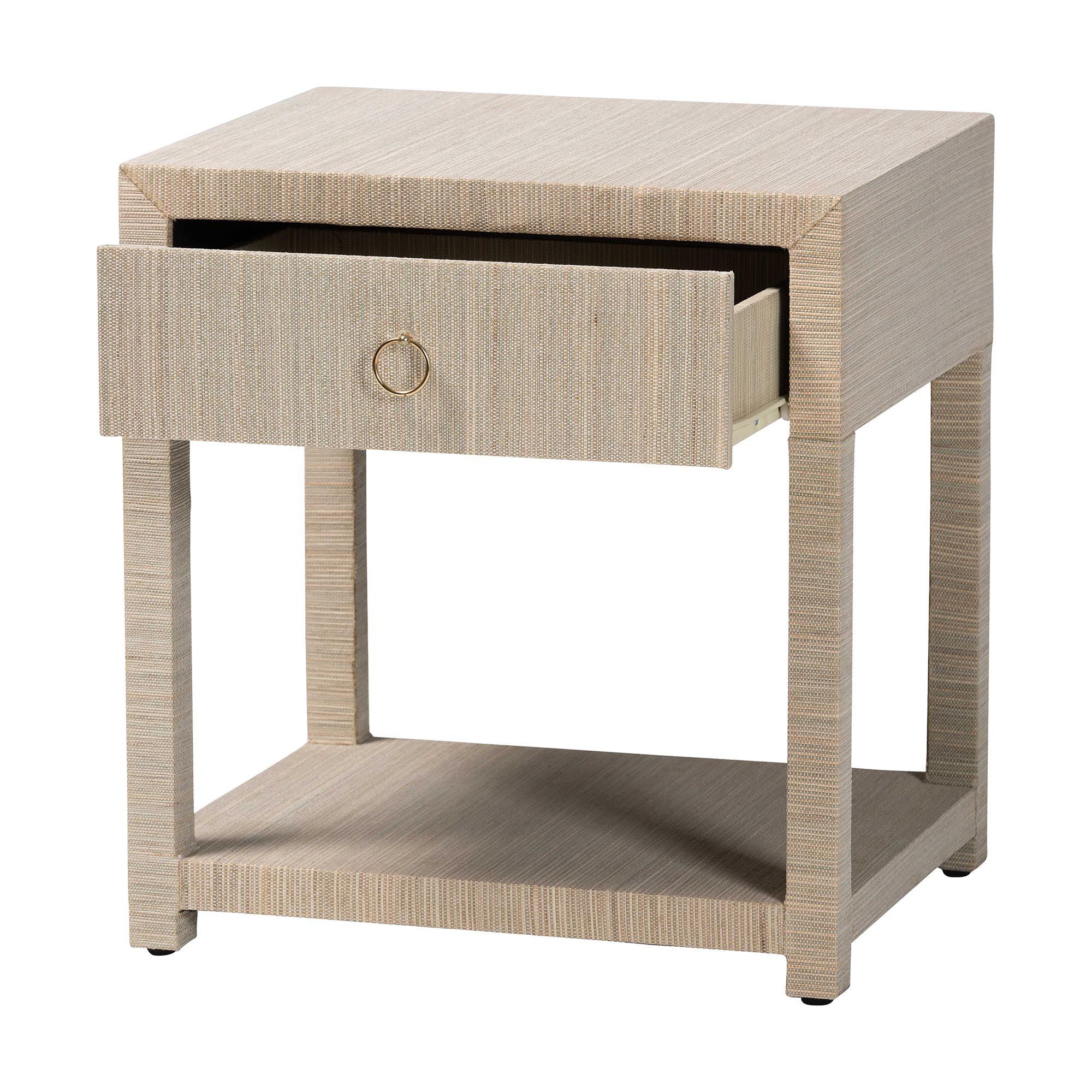 bali & pari Nata Bohemian Woven Grasscloth 1-Drawer Nightstand