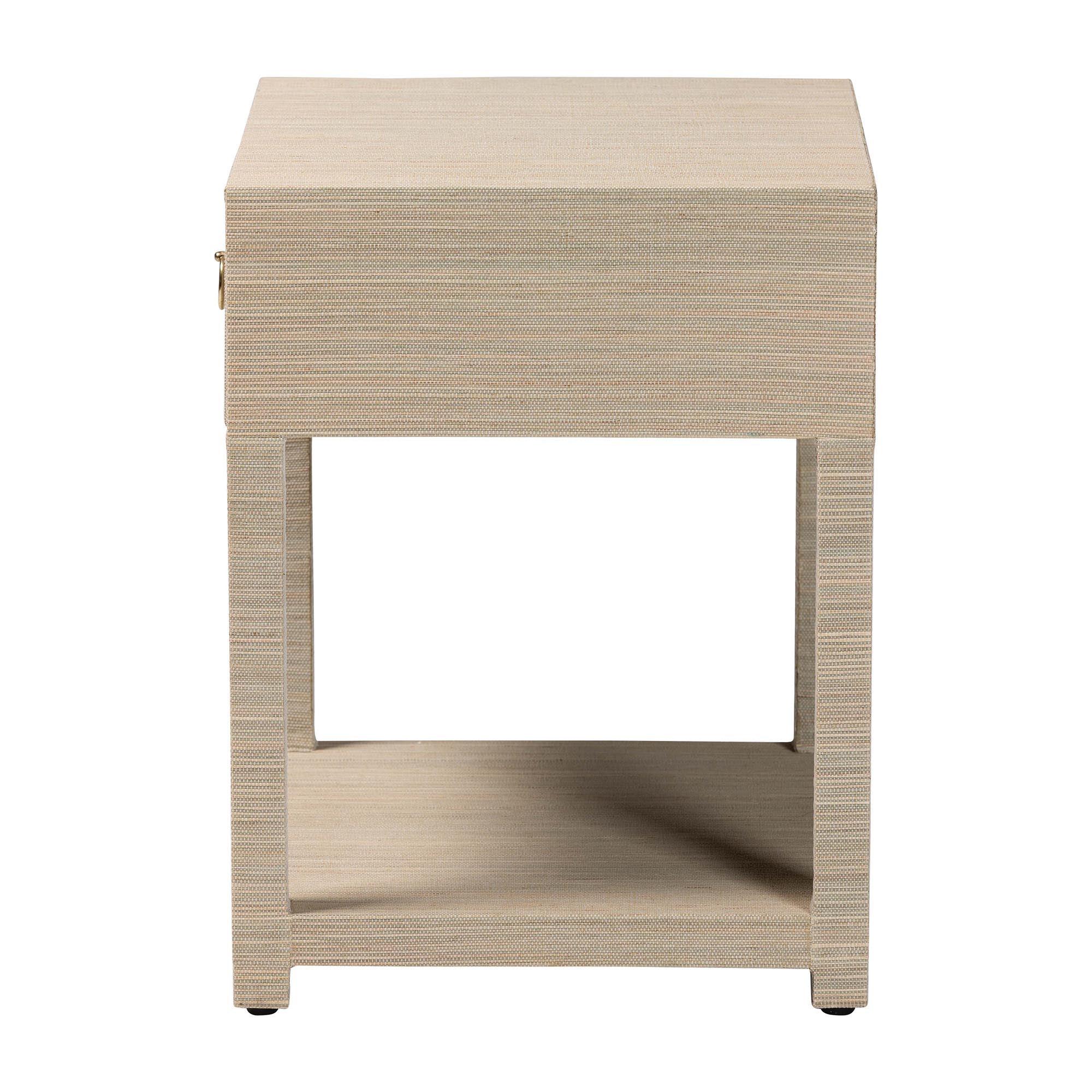 bali & pari Nata Bohemian Woven Grasscloth 1-Drawer Nightstand