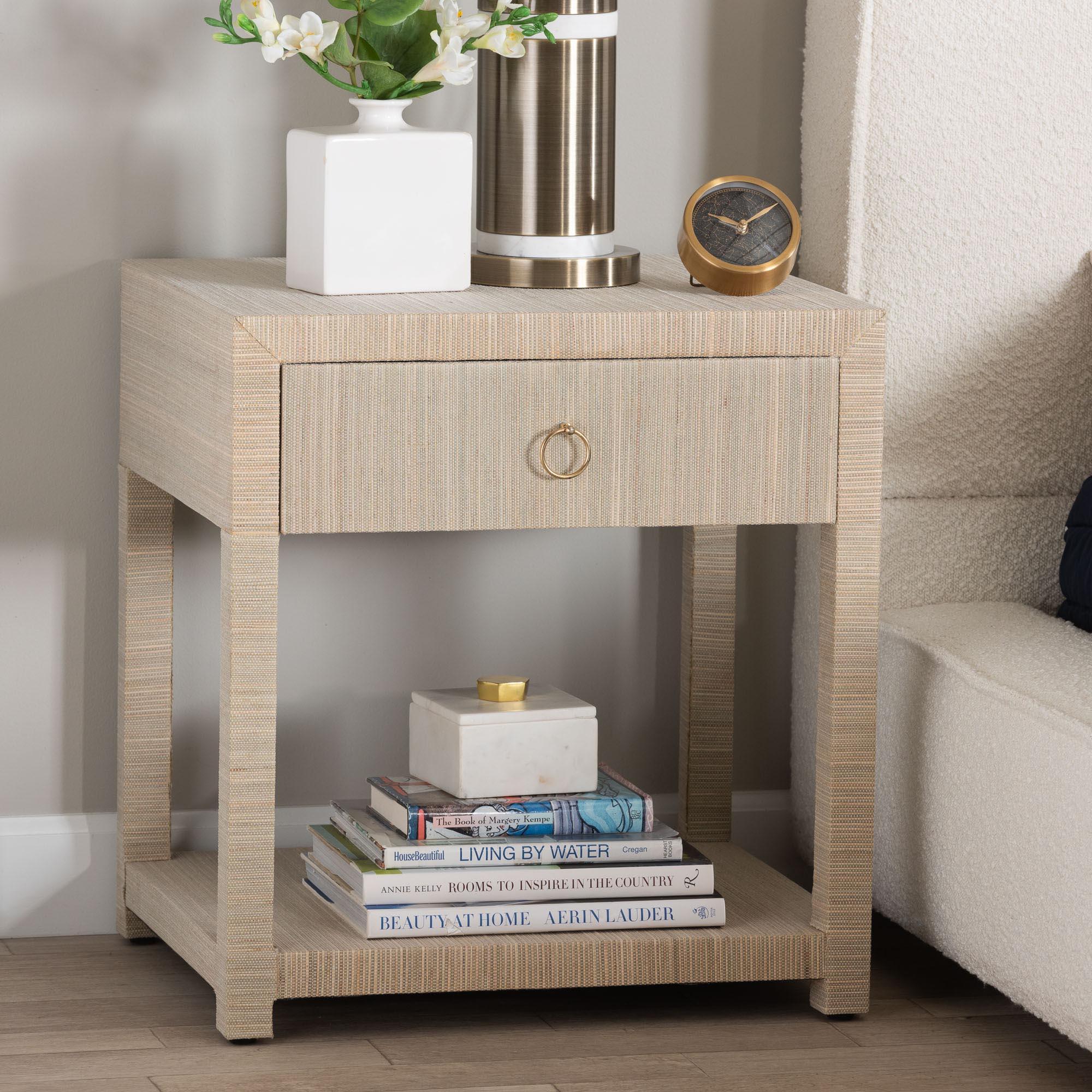 bali & pari Nata Bohemian Woven Grasscloth 1-Drawer Nightstand