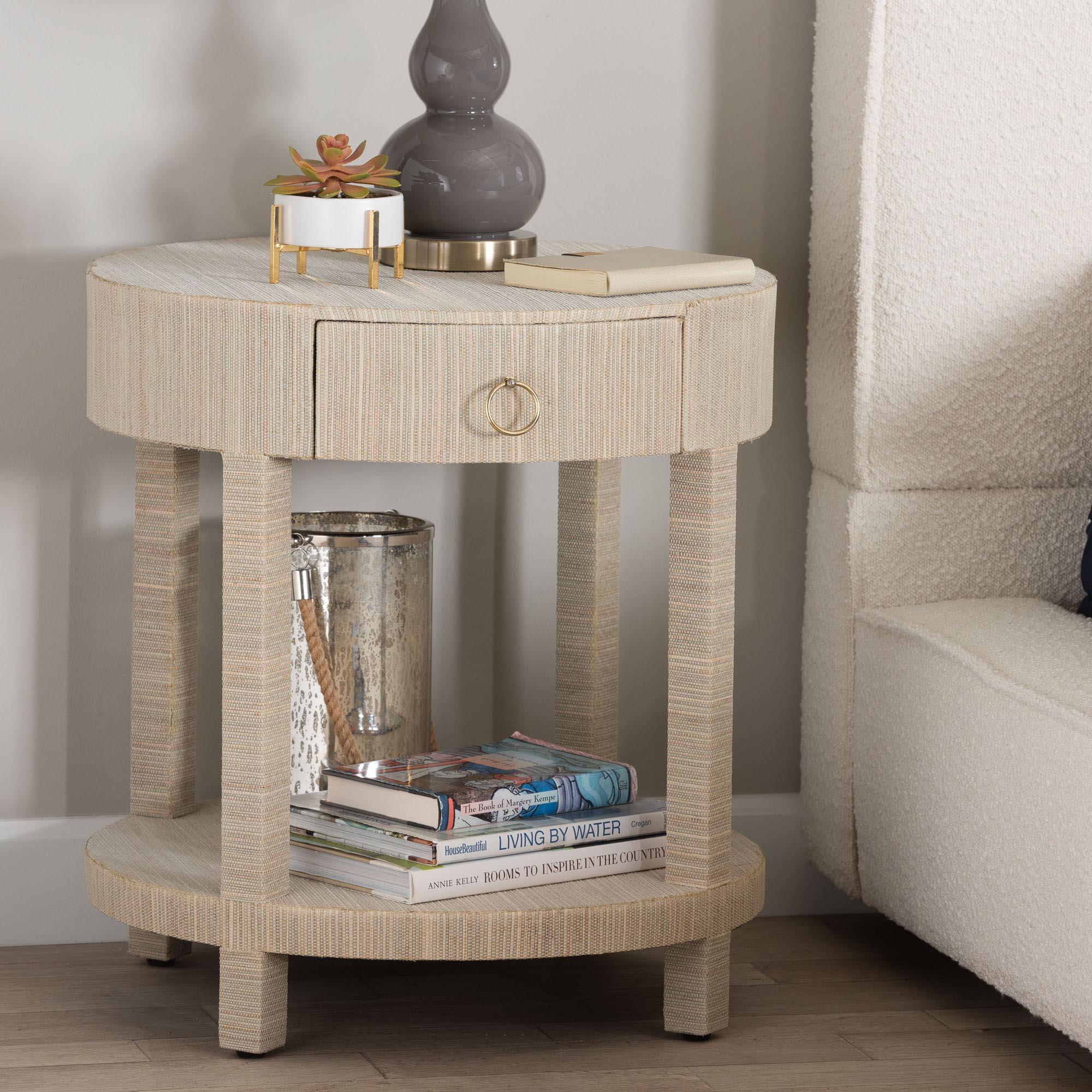 Bali & Pari Sadia Bohemian Woven Grasscloth 1-Drawer Nightstand