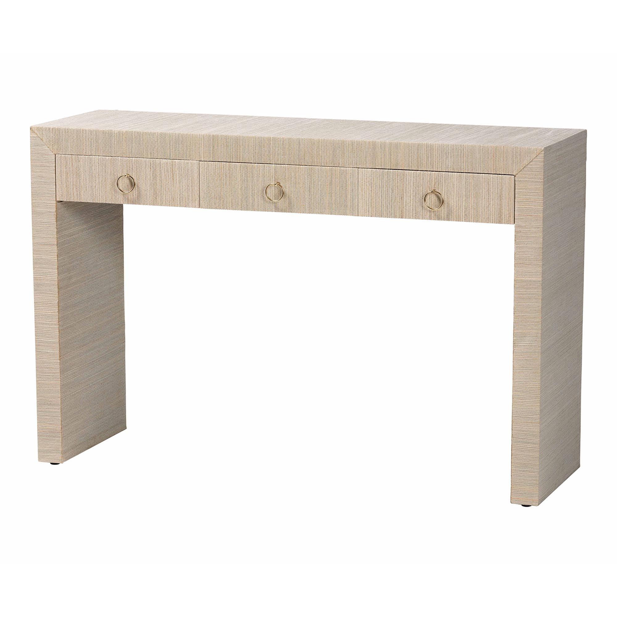 bali & pari Cielo Bohemian Woven Grasscloth 3-Drawer Console Table