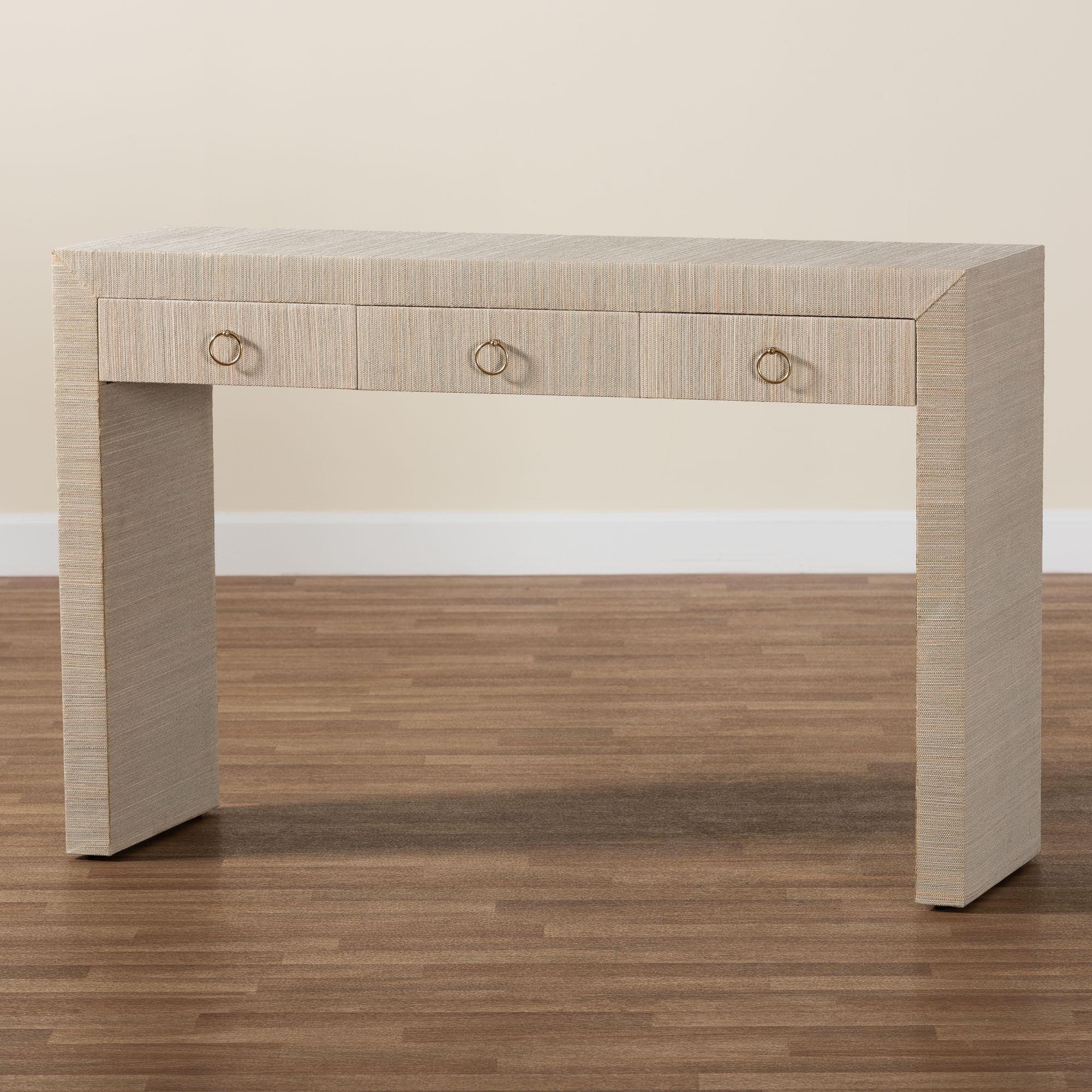 bali & pari Cielo Bohemian Woven Grasscloth 3-Drawer Console Table