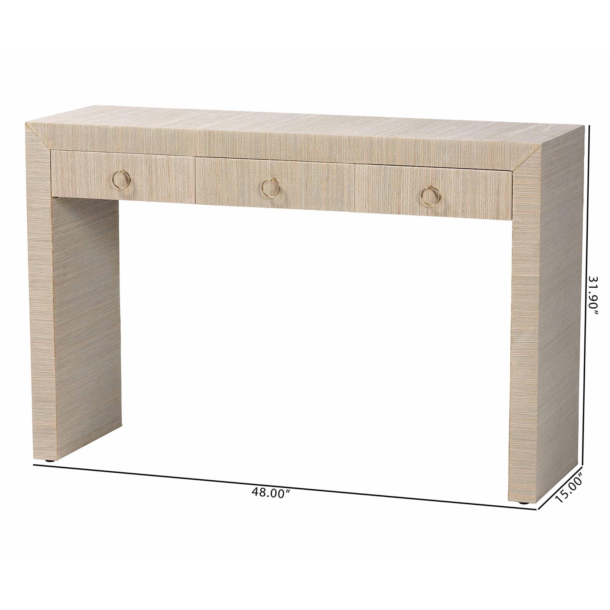 bali & pari Cielo Bohemian Woven Grasscloth 3-Drawer Console Table