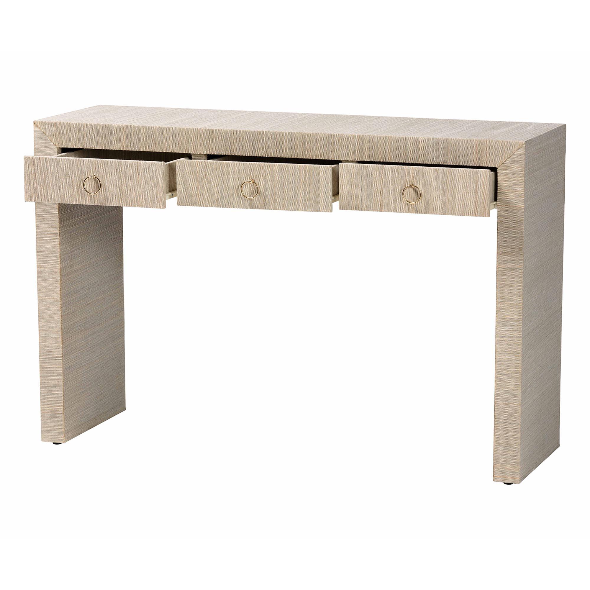 bali & pari Cielo Bohemian Woven Grasscloth 3-Drawer Console Table
