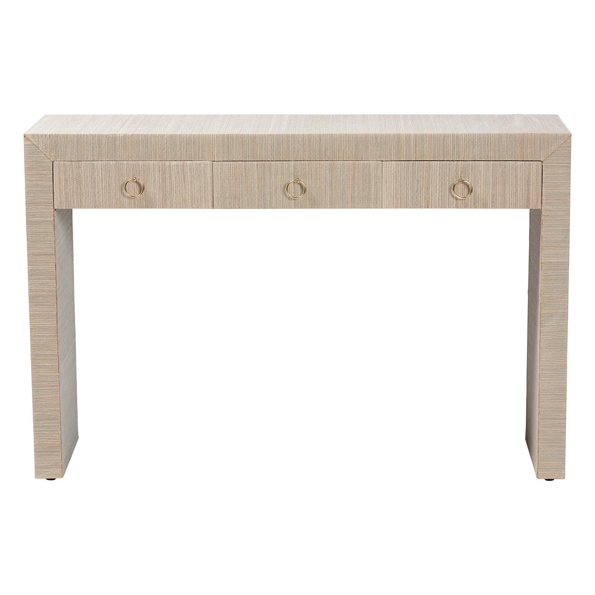 bali & pari Cielo Bohemian Woven Grasscloth 3-Drawer Console Table
