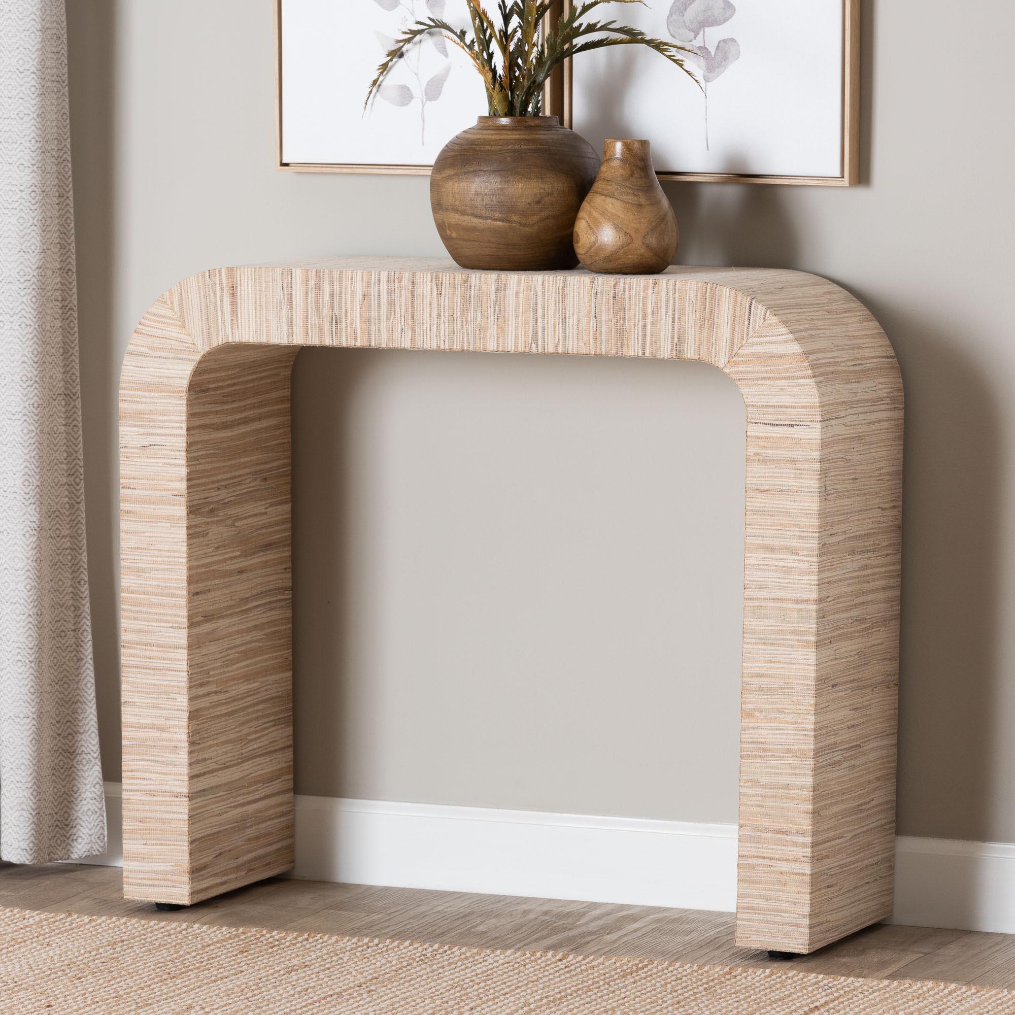 Bali & Pari Yareli Bohemian Woven Grasscloth Console Table