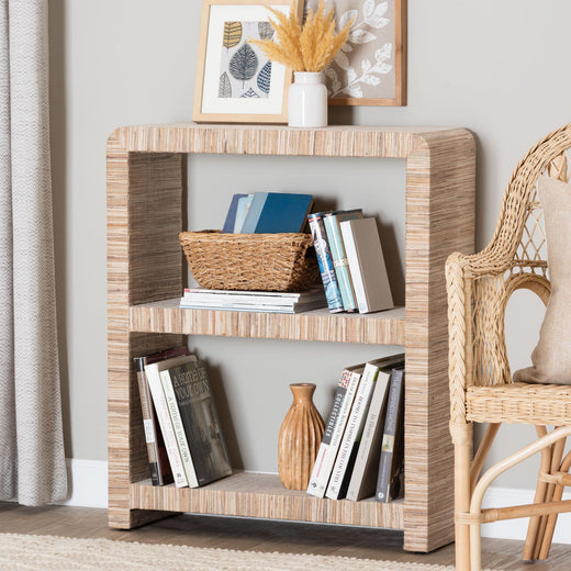 Bali & Pari Lucy Bohemian Woven Grasscloth Bookshelf