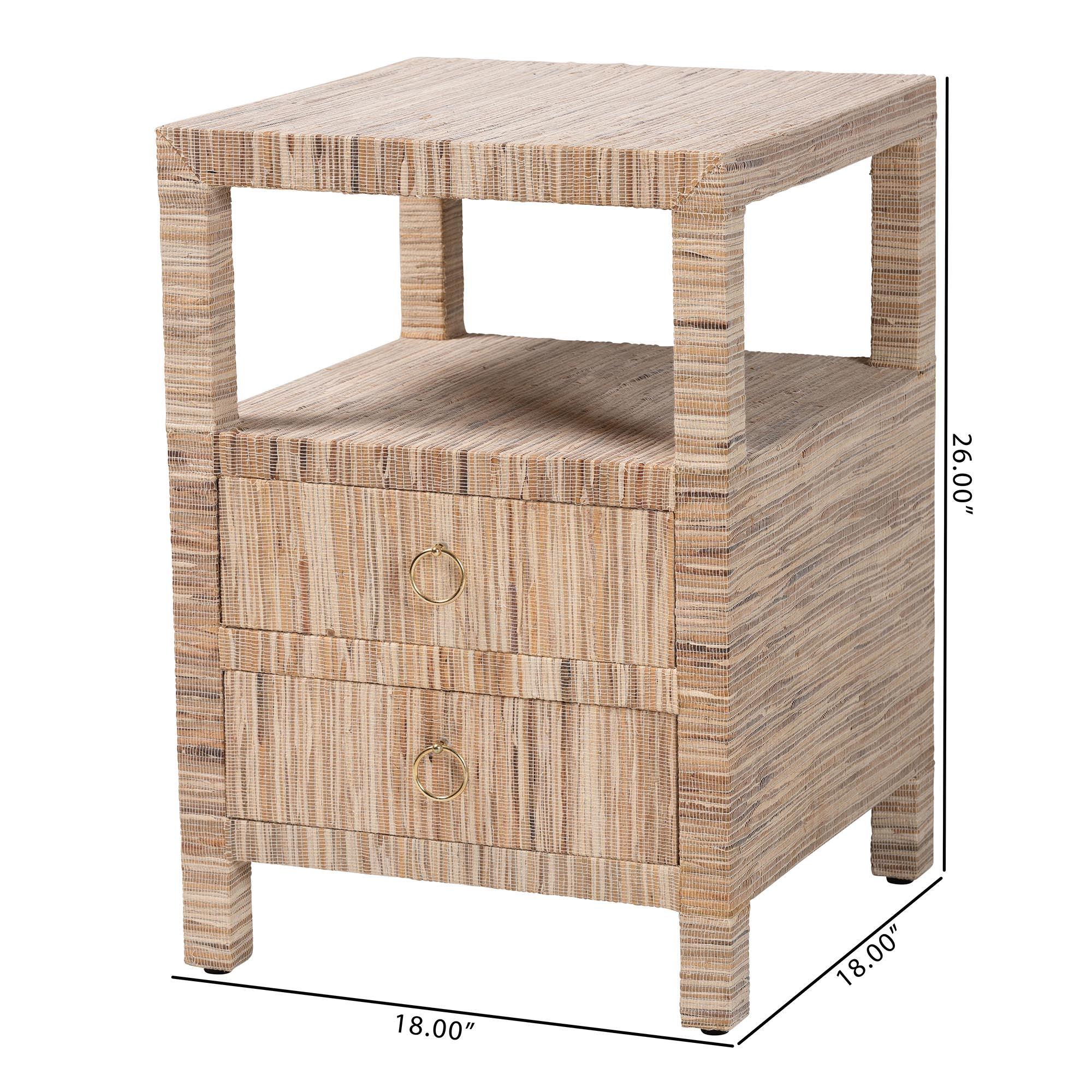 Bali & Pari Paine Bohemian Woven Grasscloth 2-Drawer Nightstand