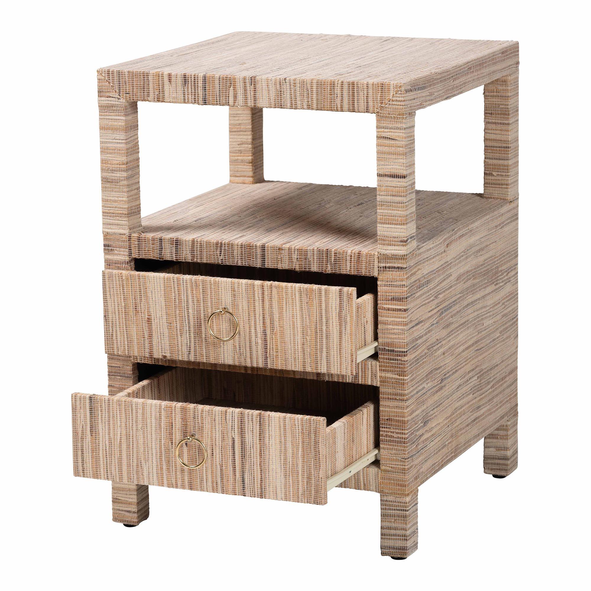 Bali & Pari Paine Bohemian Woven Grasscloth 2-Drawer Nightstand