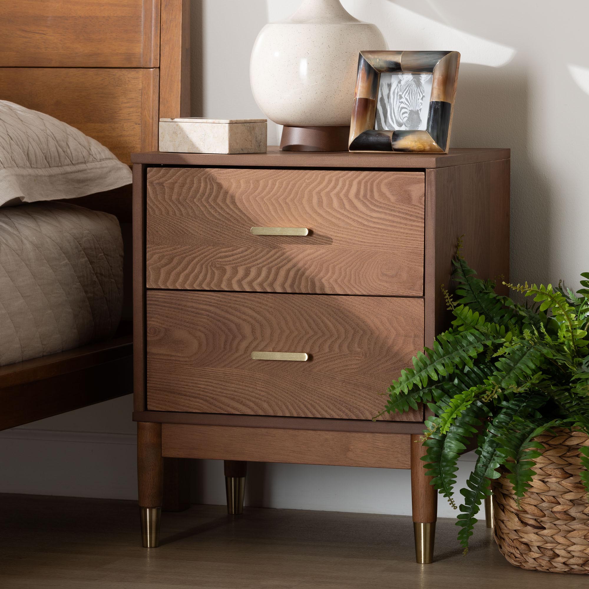 Mandolin Mid-Century Ash Wood 2-Drawer Nightstand