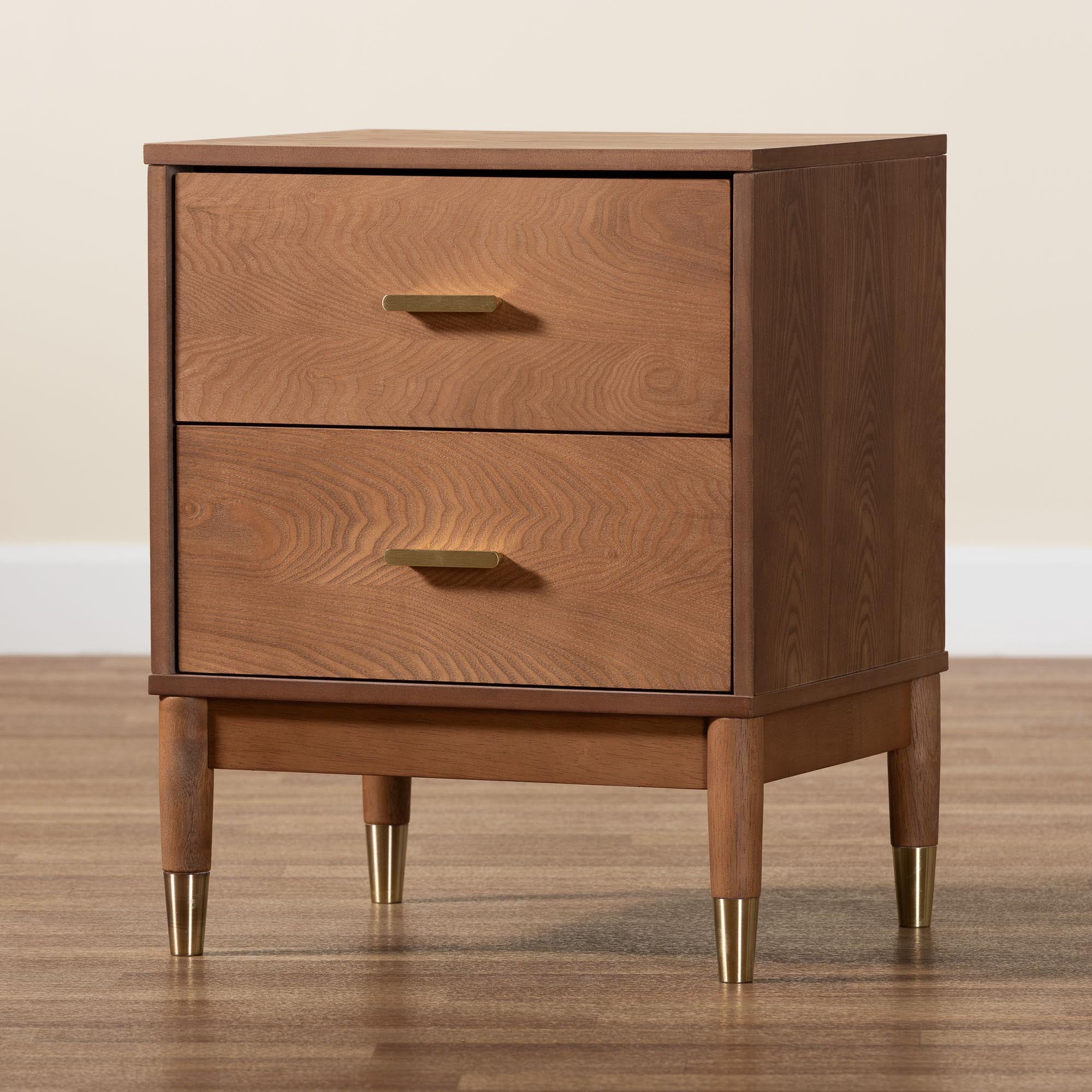 Mandolin Mid-Century Ash Wood 2-Drawer Nightstand