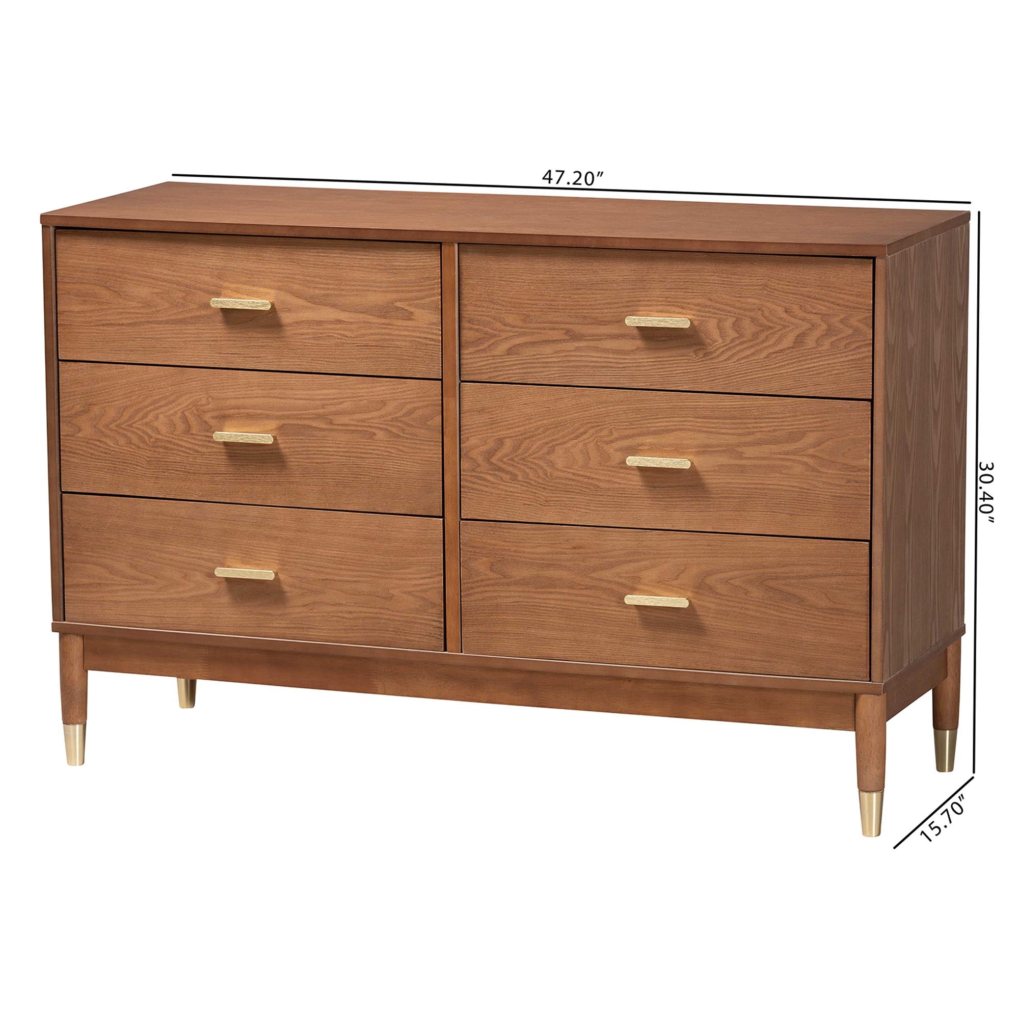 Mandolin Mid-Century Ash Wood 6-Drawer Dresser