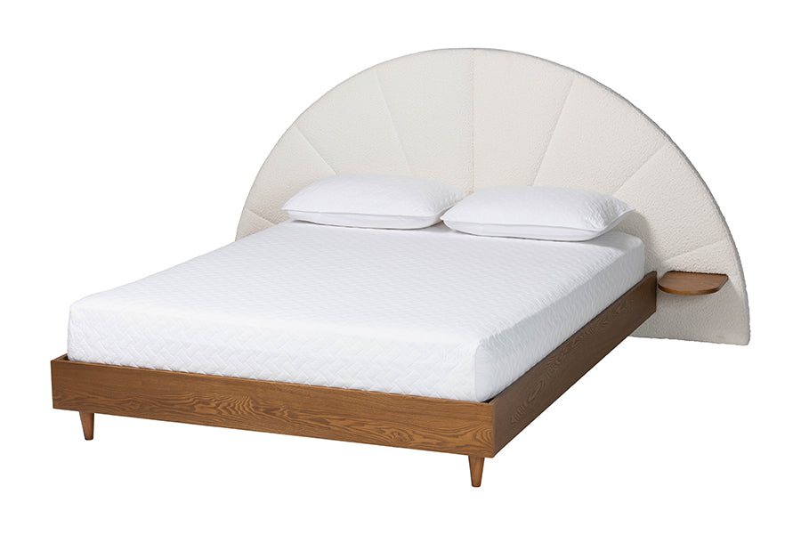 Bernice Japandi Cream Boucle and Wood Bed