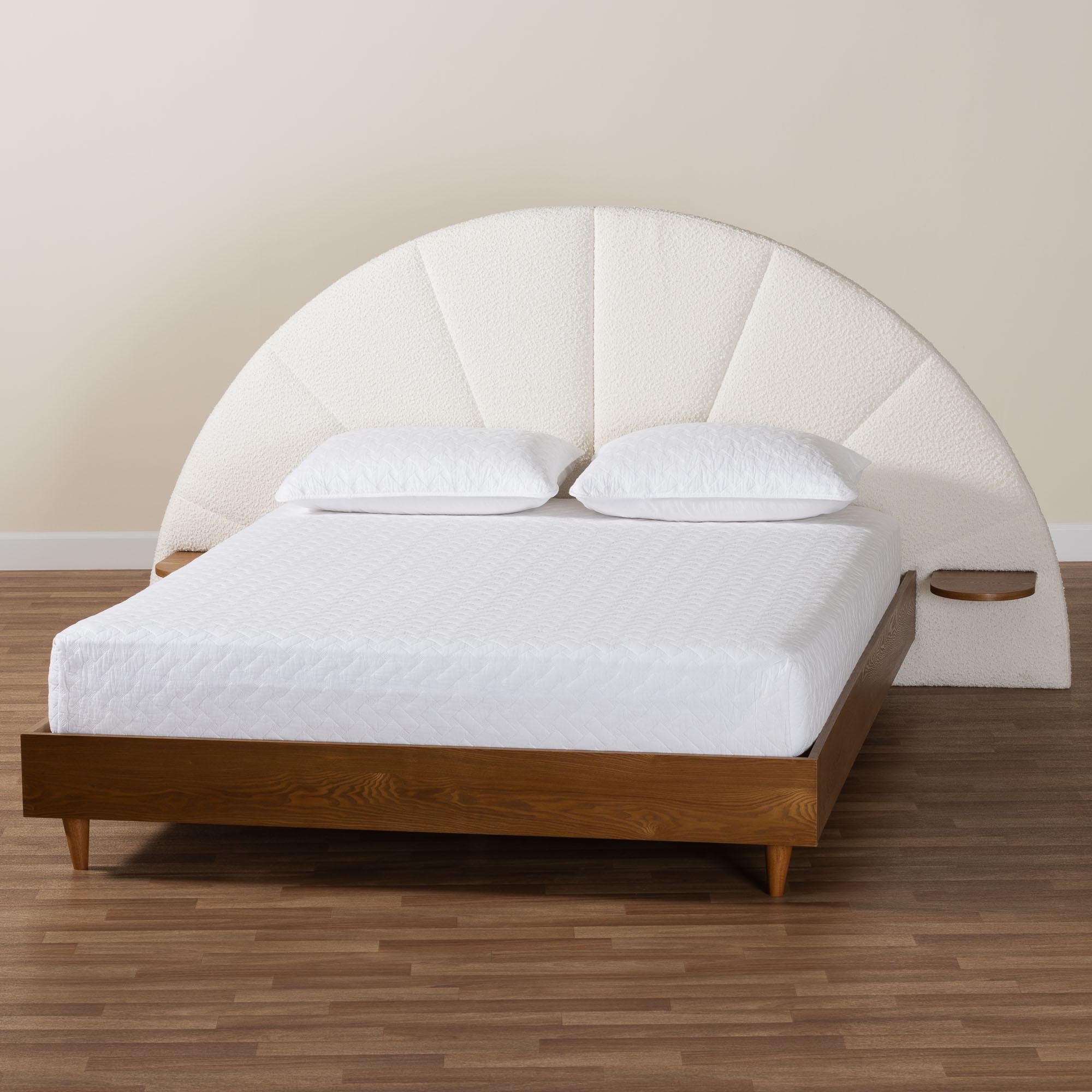 Bernice Japandi Cream Boucle and Wood Bed
