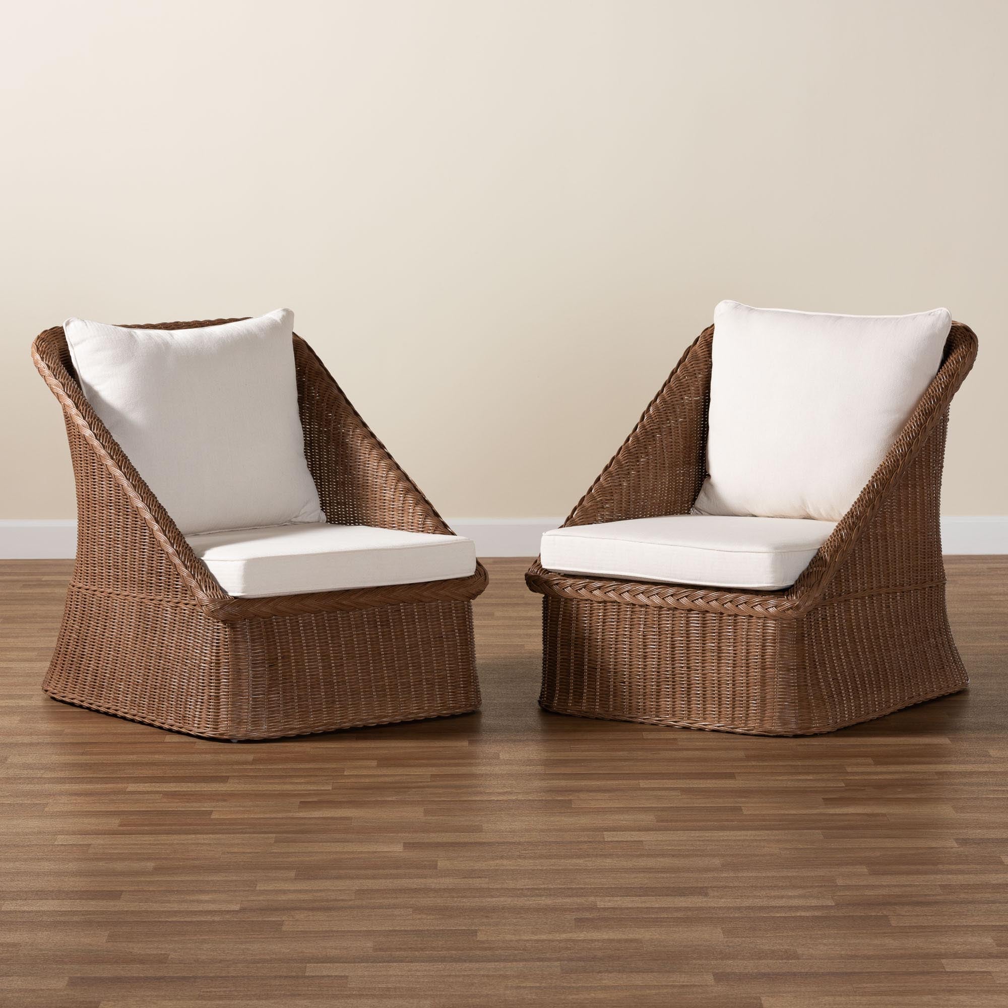 Bali & Pari Derris Bohemian Peanut Braided Rattan 2-Piece Arm Chair Set