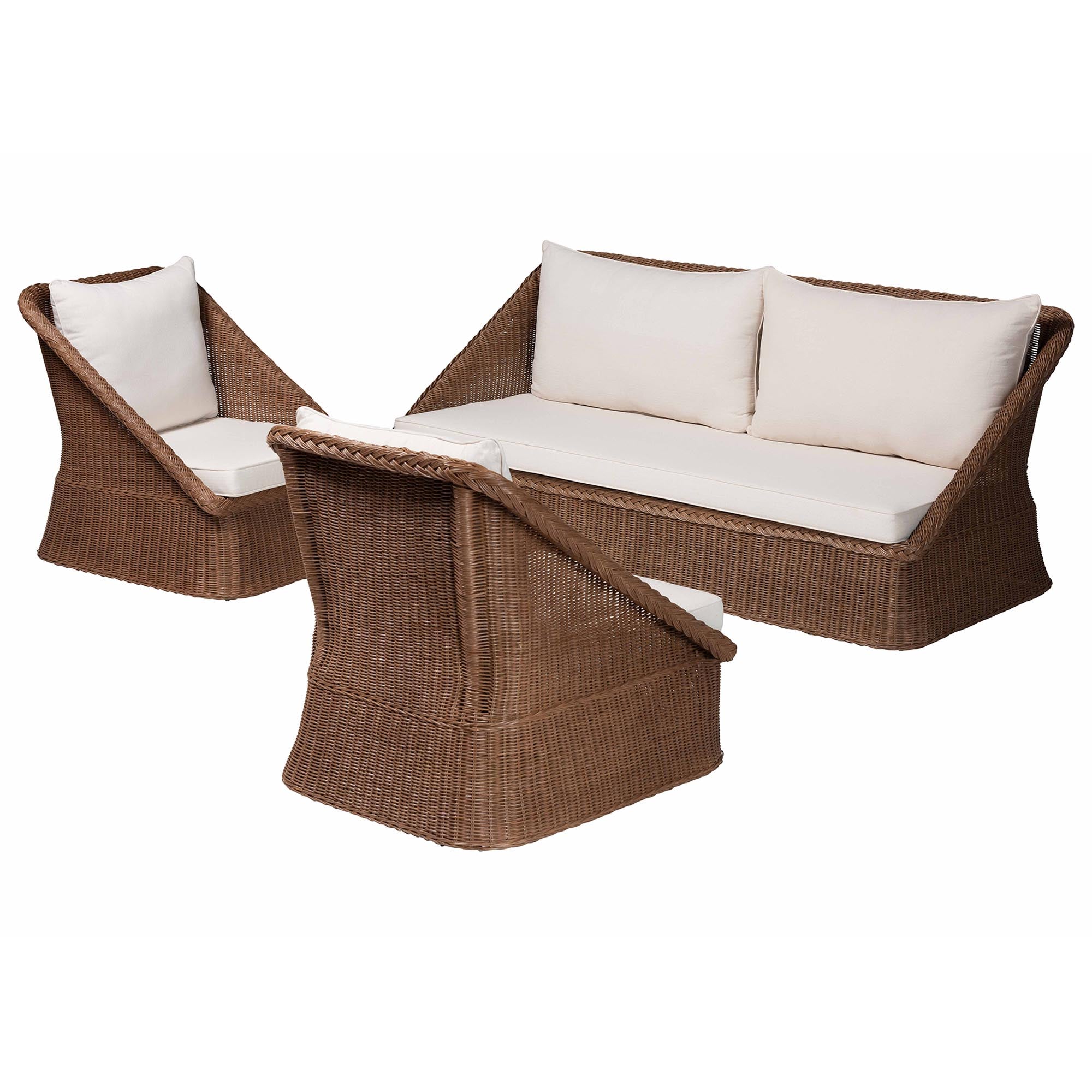 Bali & Pari Derris Bohemian Peanut Braided Rattan 3-Piece Living Room Set