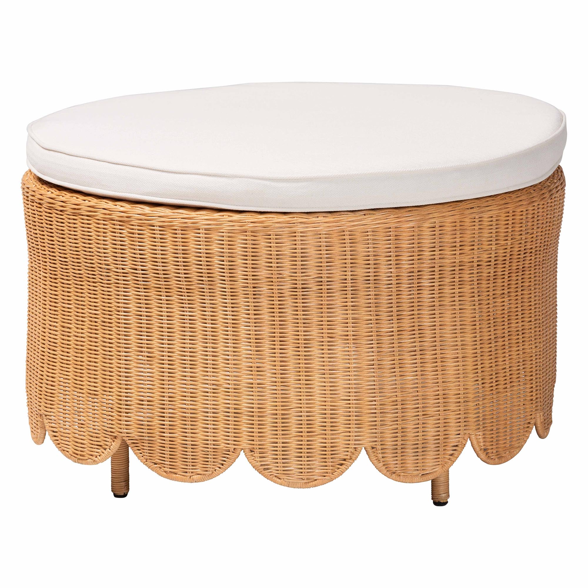 Bali & Pari Teresa Bohemian Light Honey Scalloped Rattan Ottoman