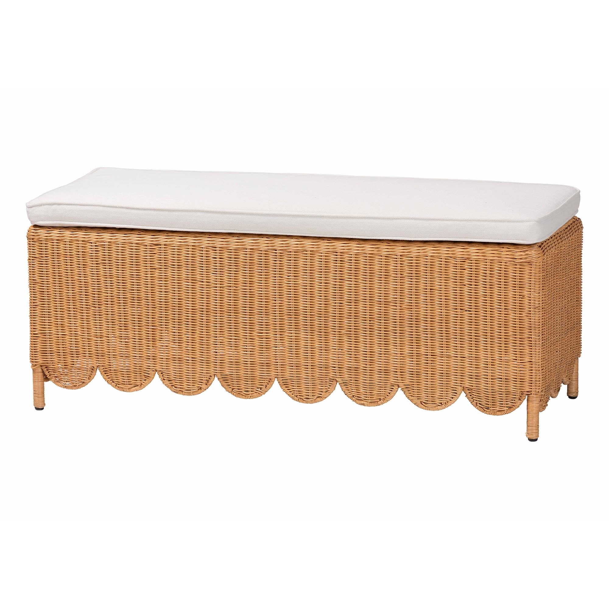Bali & Pari Teresa Bohemian Light Honey Scalloped Rattan Ottoman