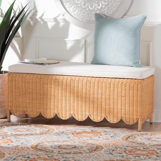 Bali & Pari Teresa Bohemian Light Honey Scalloped Rattan Ottoman